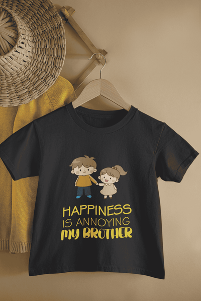 Happiness Is Annoying My Brother Rakshabandhan Half Sleeves T-Shirt For Girls -FunkyTeesClub