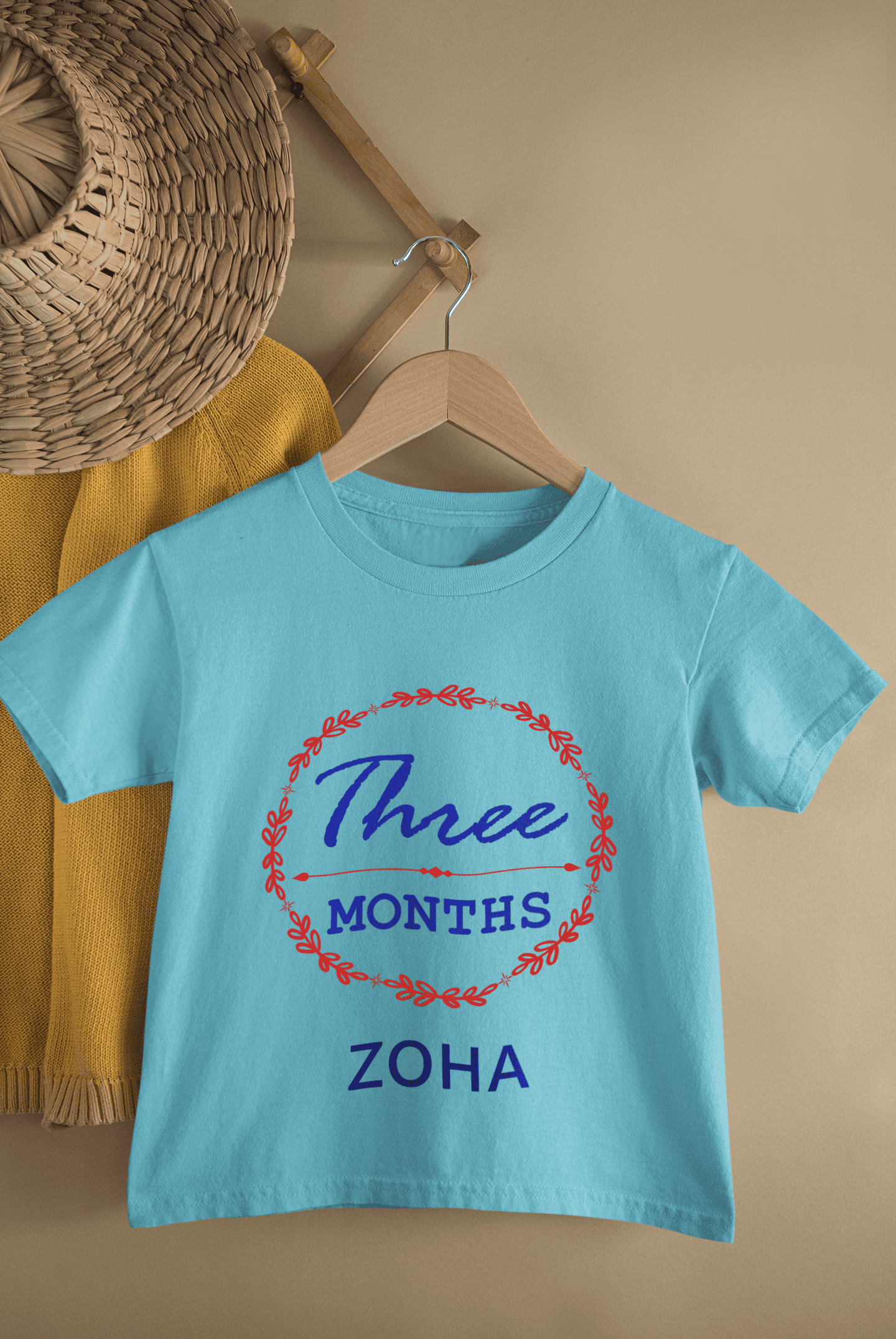 Custom Name Three Month Birthday Half Sleeves T-Shirt For Girls -FunkyTeesClub