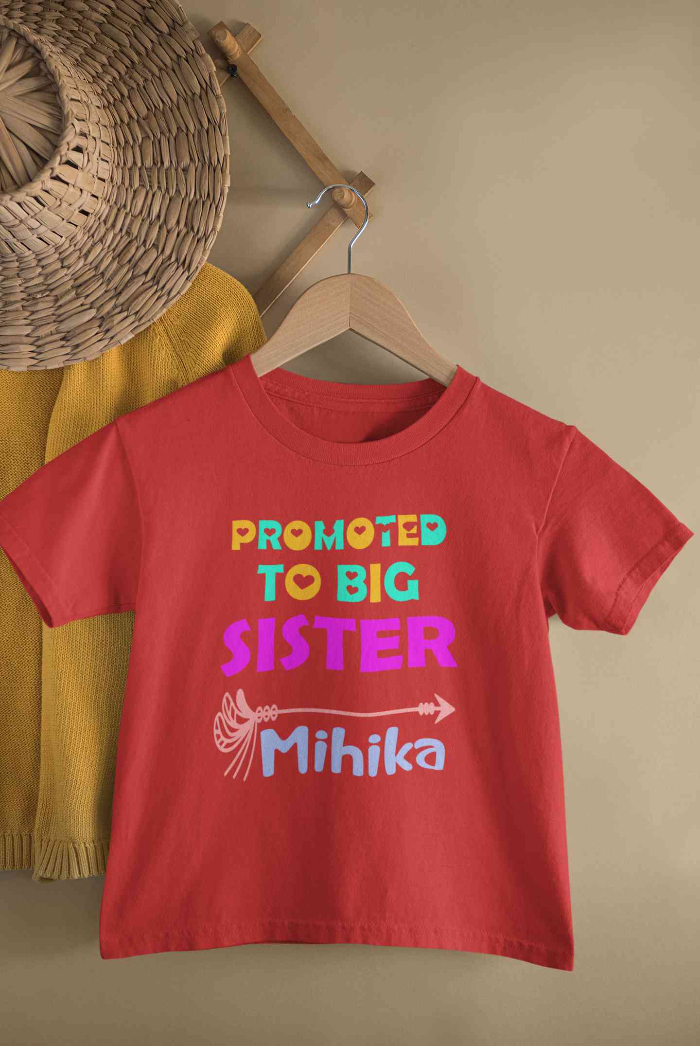 Custom Name Promoted To Big Sister Rakhi Half Sleeves T-Shirt For Girls -FunkyTeesClub