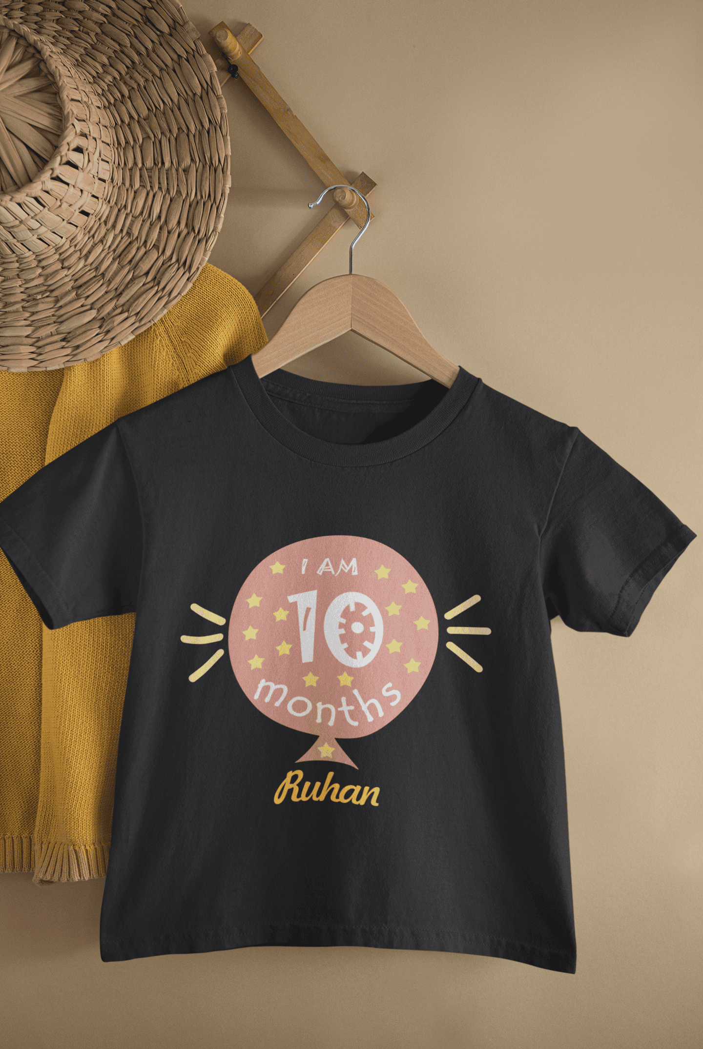 Custom Name Ten Month Baloon Half Sleeves T-Shirt for Boys -FunkyTeesClub