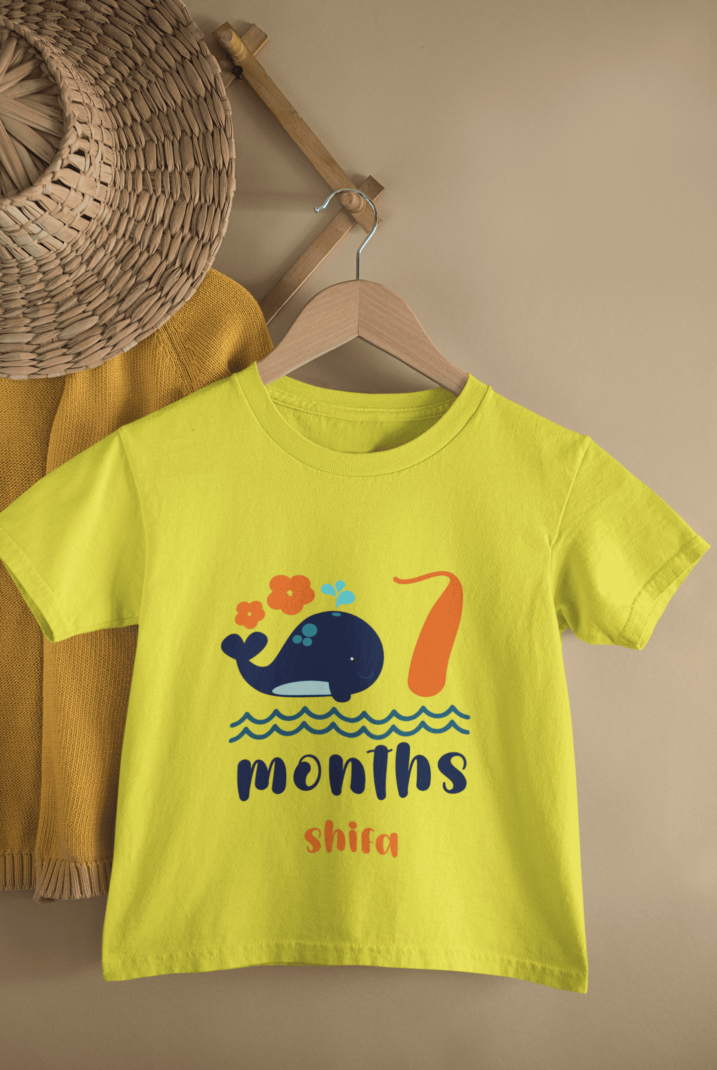Custom Name Seventh Month Birthday Cute Half Sleeves T-Shirt For Girls -FunkyTeesClub