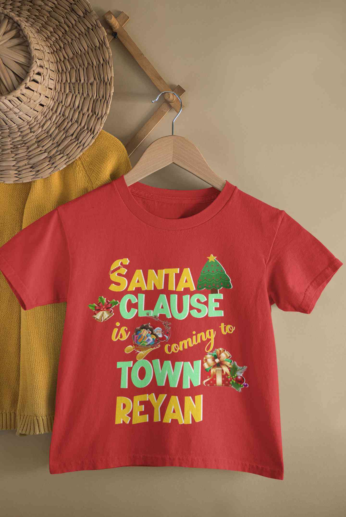Custom Name Santa Clause Is Coming To Town Christmas Half Sleeves T-Shirt for Boy-FunkyTeesClub