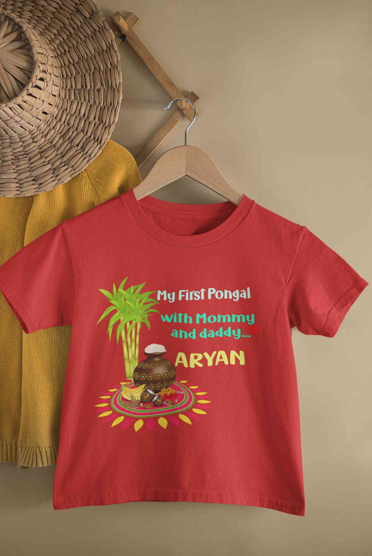 Custom Name My First Pongal With Mommy And Daddy Half Sleeves T-Shirt for Boy-FunkyTeesClub