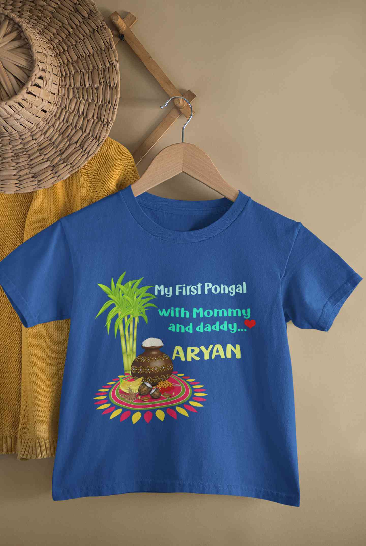Custom Name My First Pongal With Mommy And Daddy Half Sleeves T-Shirt for Boy-FunkyTeesClub