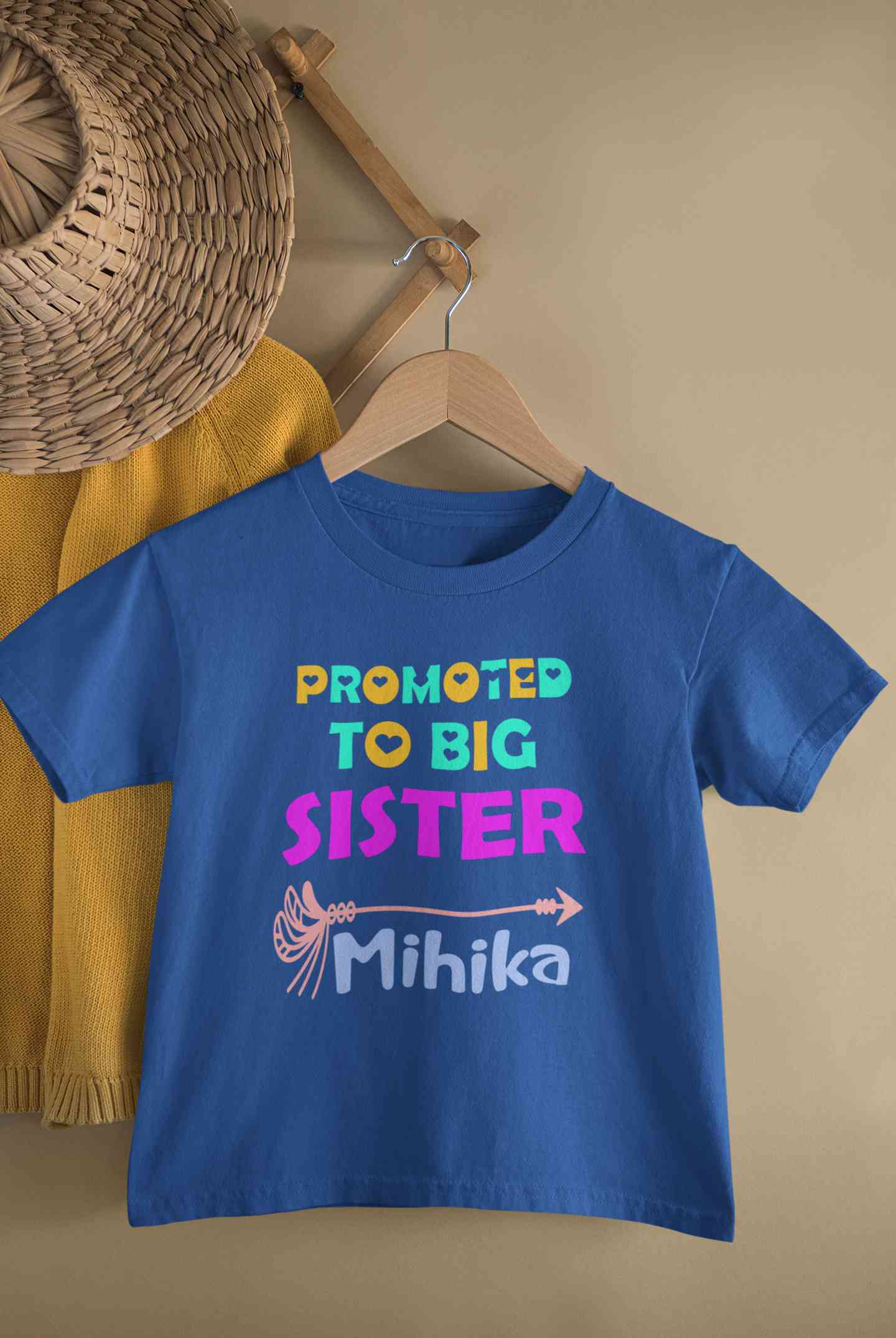 Custom Name Promoted To Big Sister Rakhi Half Sleeves T-Shirt For Girls -FunkyTeesClub