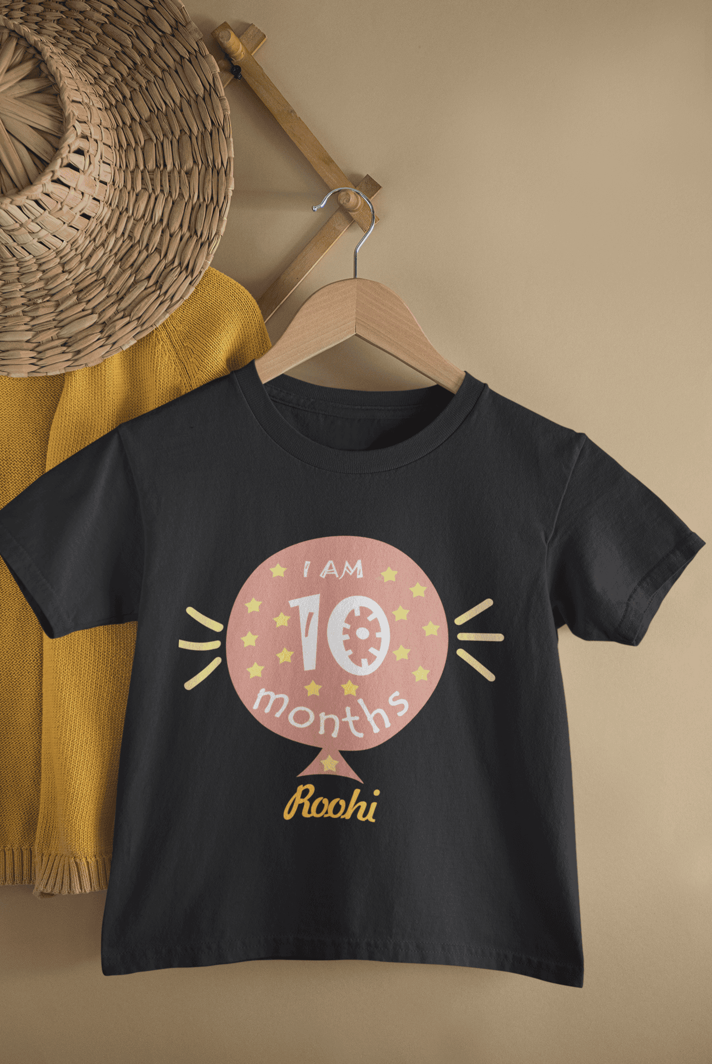 Custom Name Ten Month Baloon Half Sleeves T-Shirt For Girls -FunkyTeesClub