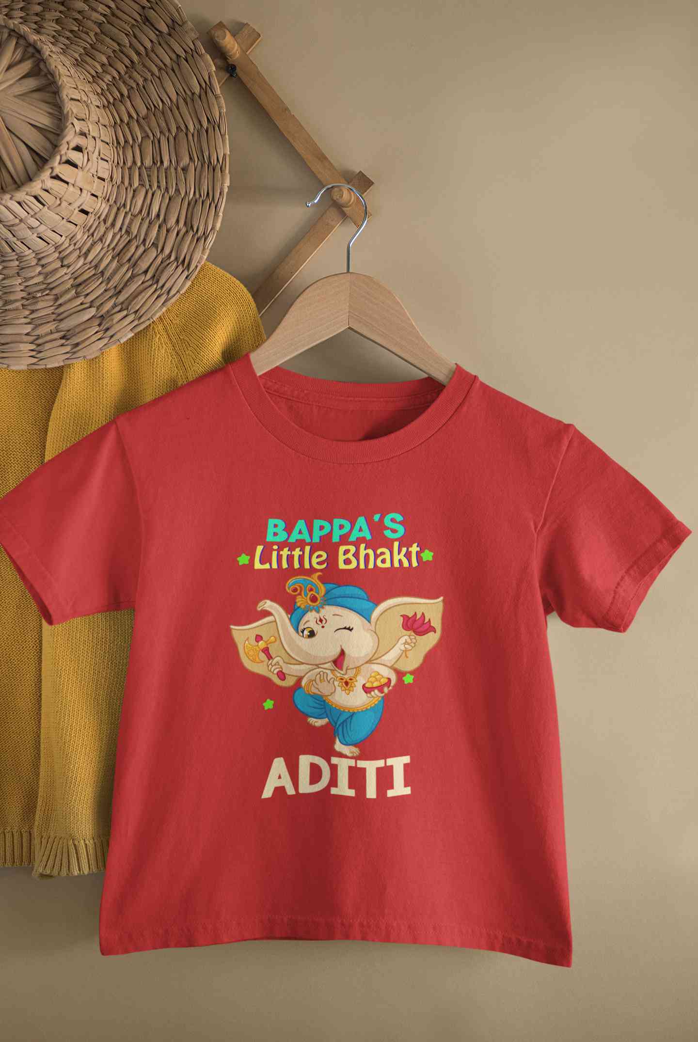 Custom Name Little Bappa Bhakt Ganesh Chaturthi Half Sleeves T-Shirt For Girls -FunkyTeesClub