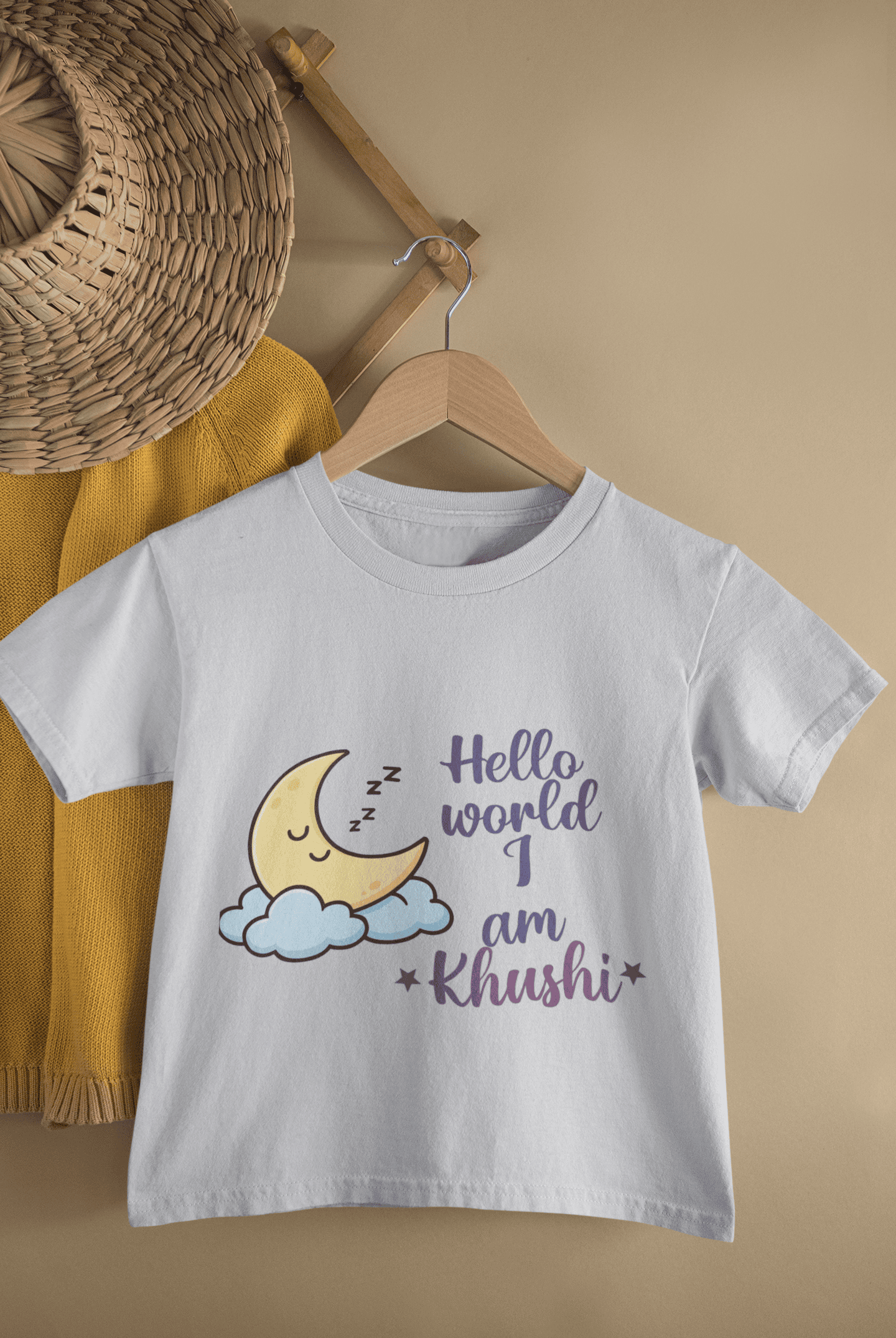 Custom Name Hello World New Born Half Sleeves T-Shirt For Girls -FunkyTeesClub