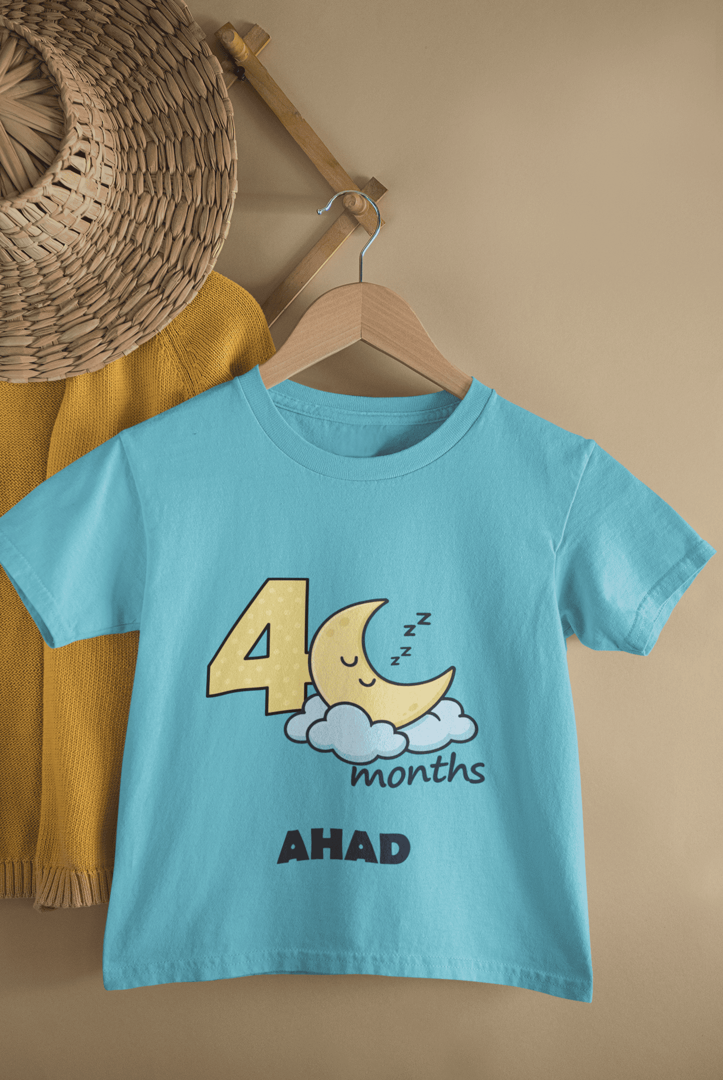 Custom Name Four Month Moon Half Sleeves T-Shirt for Boys -FunkyTeesClub