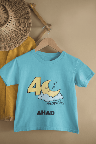 Custom Name Four Month Moon Half Sleeves T-Shirt for Boys -FunkyTeesClub