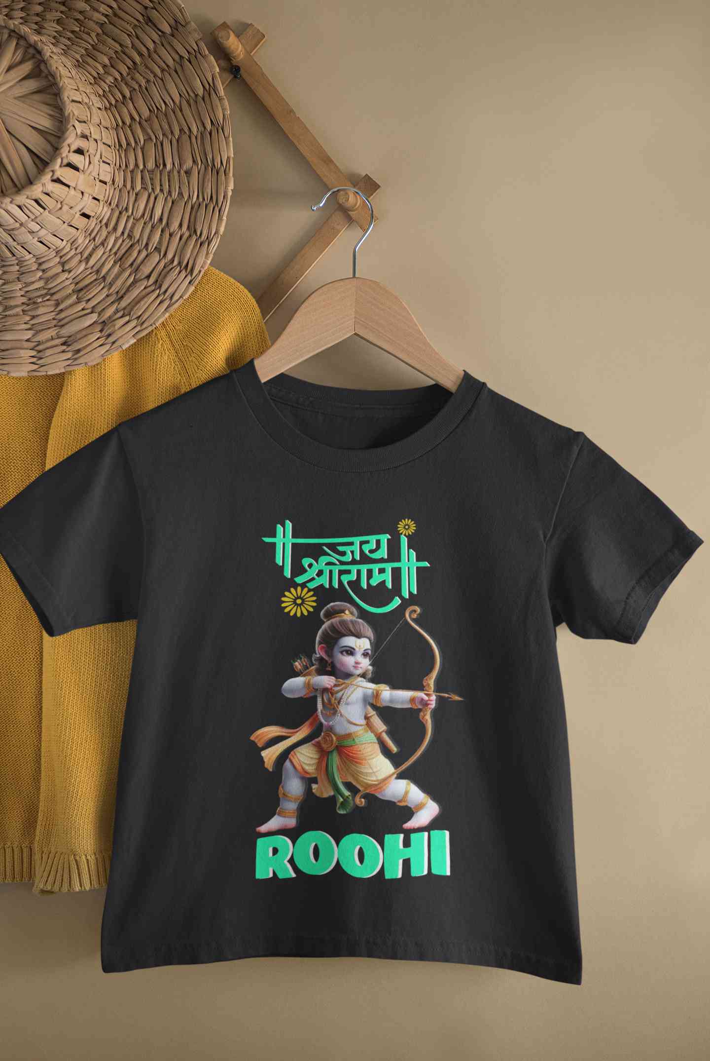 Custom Name Jai Shree Ram Half Sleeves T-Shirt For Girls -FunkyTeesClub