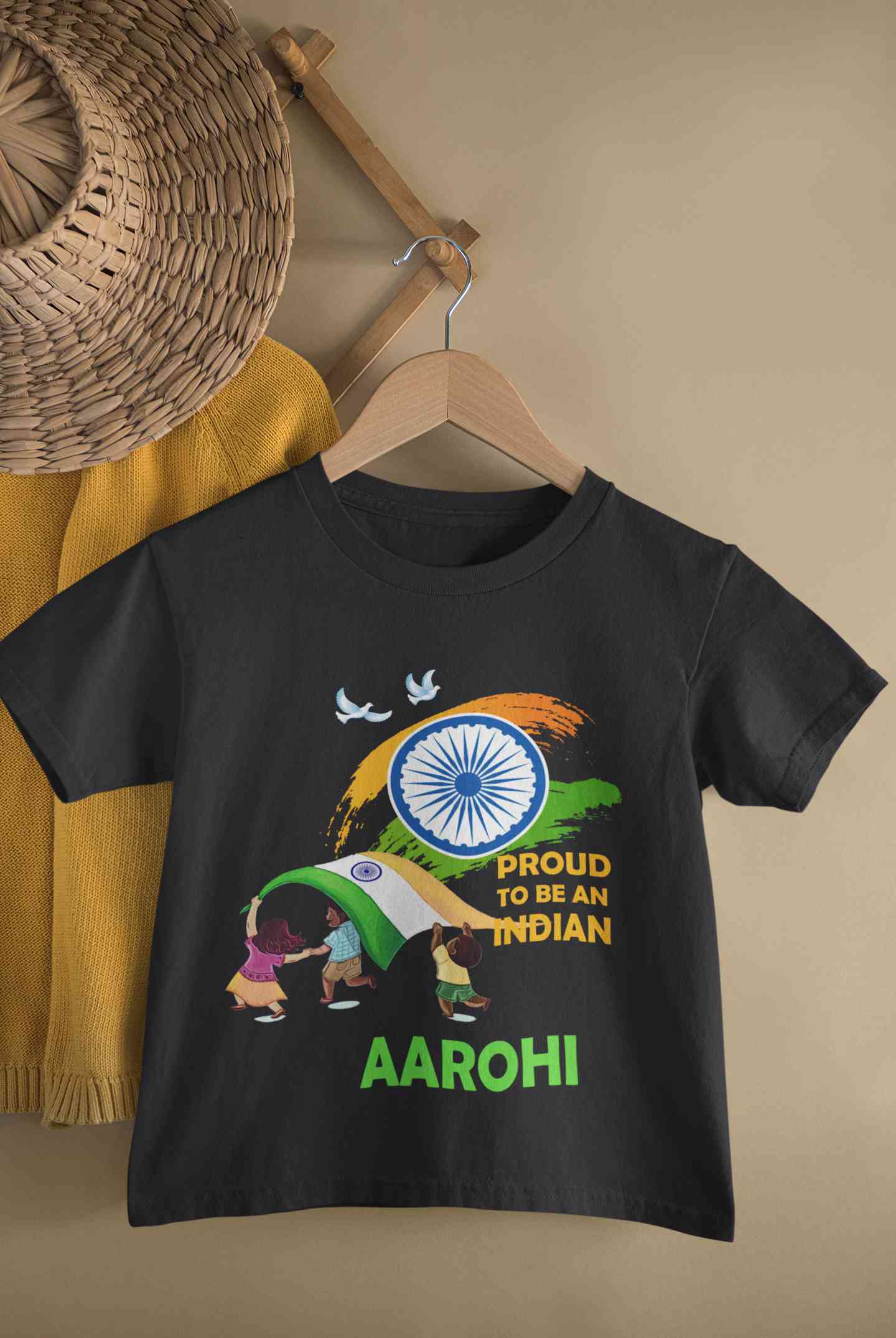Custom Name Proud To Be An Indian Independence Day Half Sleeves T-Shirt For Girls -FunkyTeesClub