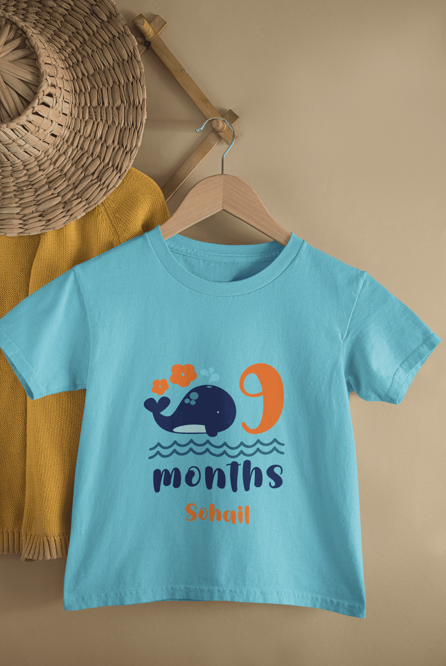 Custom Name Ninth Month Birthday Cute Half Sleeves T-Shirt for Boys -FunkyTeesClub