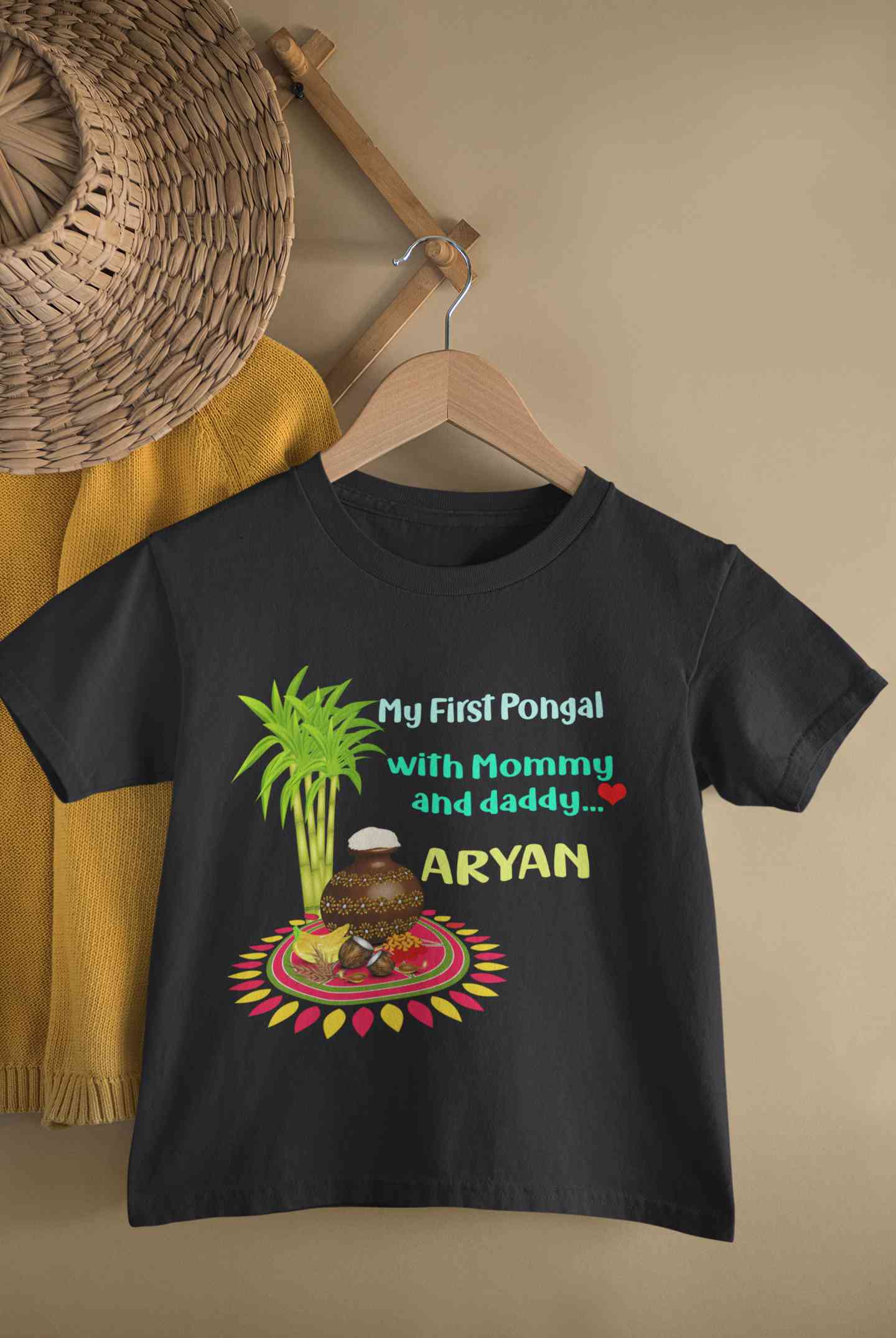 Custom Name My First Pongal With Mommy And Daddy Half Sleeves T-Shirt for Boy-FunkyTeesClub
