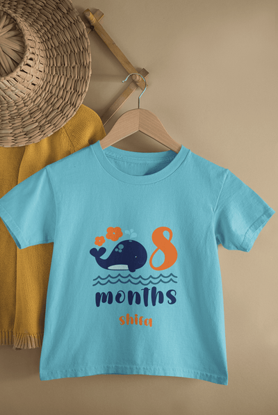 Custom Name Eight Month Birthday Cute Half Sleeves T-Shirt For Girls -FunkyTeesClub