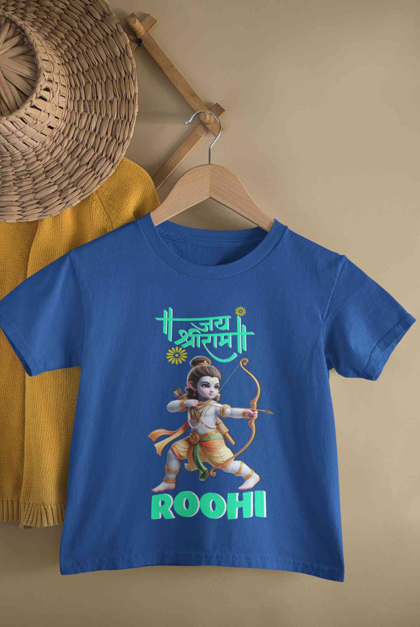 Custom Name Jai Shree Ram Half Sleeves T-Shirt For Girls -FunkyTeesClub