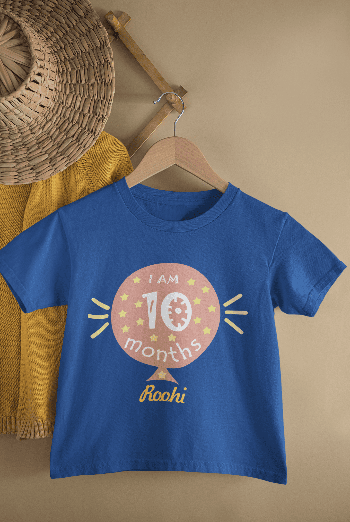 Custom Name Ten Month Baloon Half Sleeves T-Shirt For Girls -FunkyTeesClub