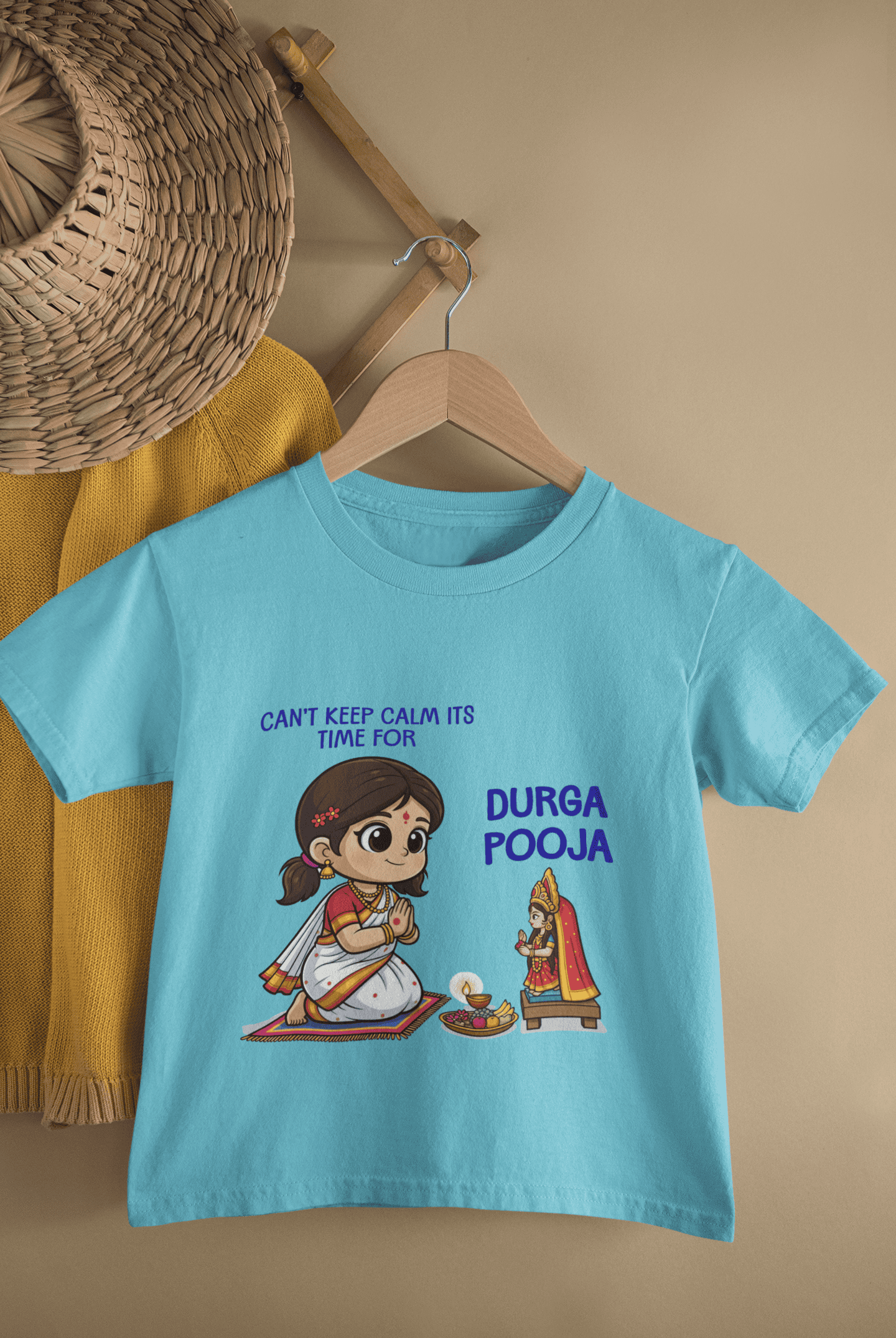It's Time For Durga Pooja Half Sleeves T-Shirt For Girls -FunkyTeesClub