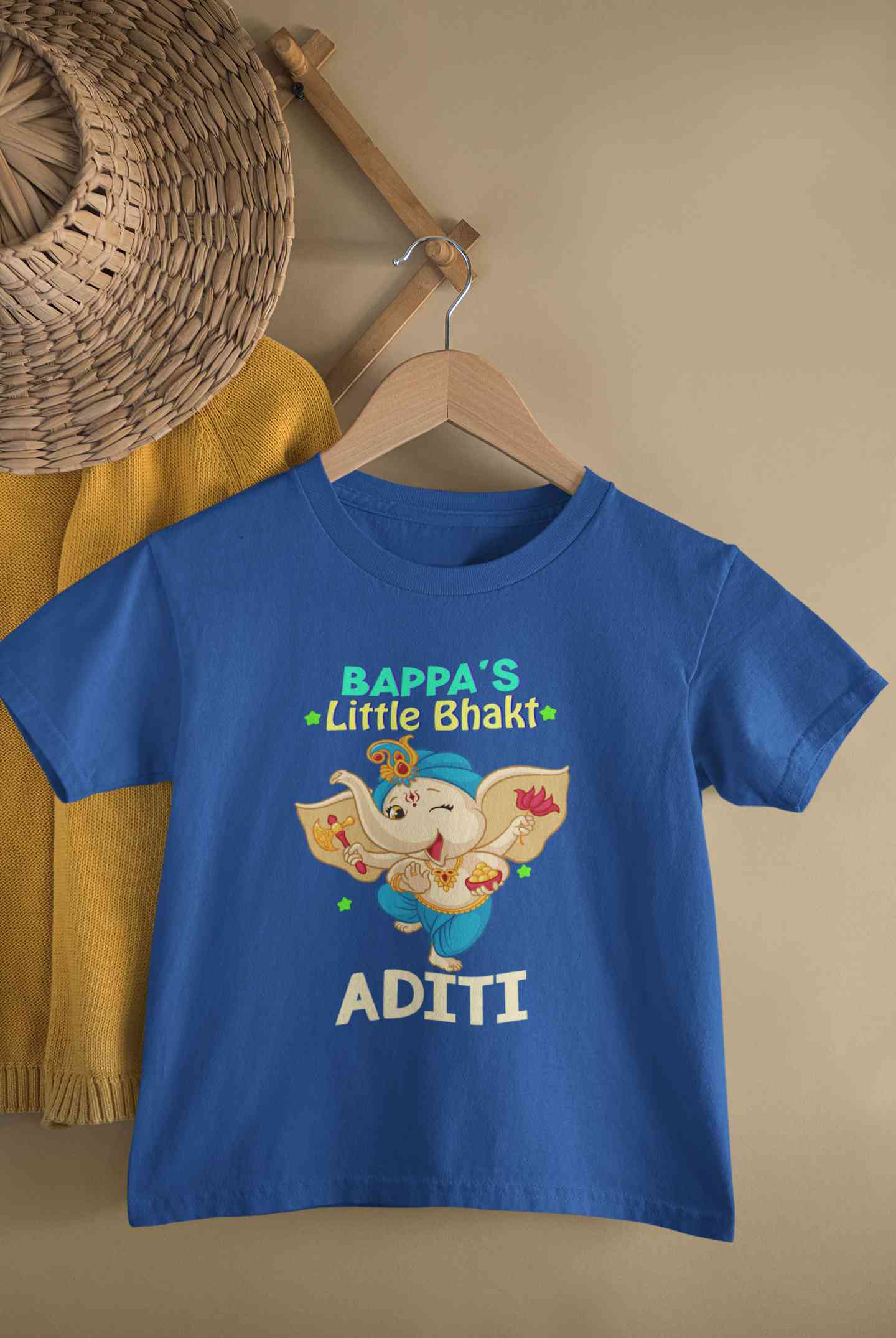 Custom Name Little Bappa Bhakt Ganesh Chaturthi Half Sleeves T-Shirt For Girls -FunkyTeesClub
