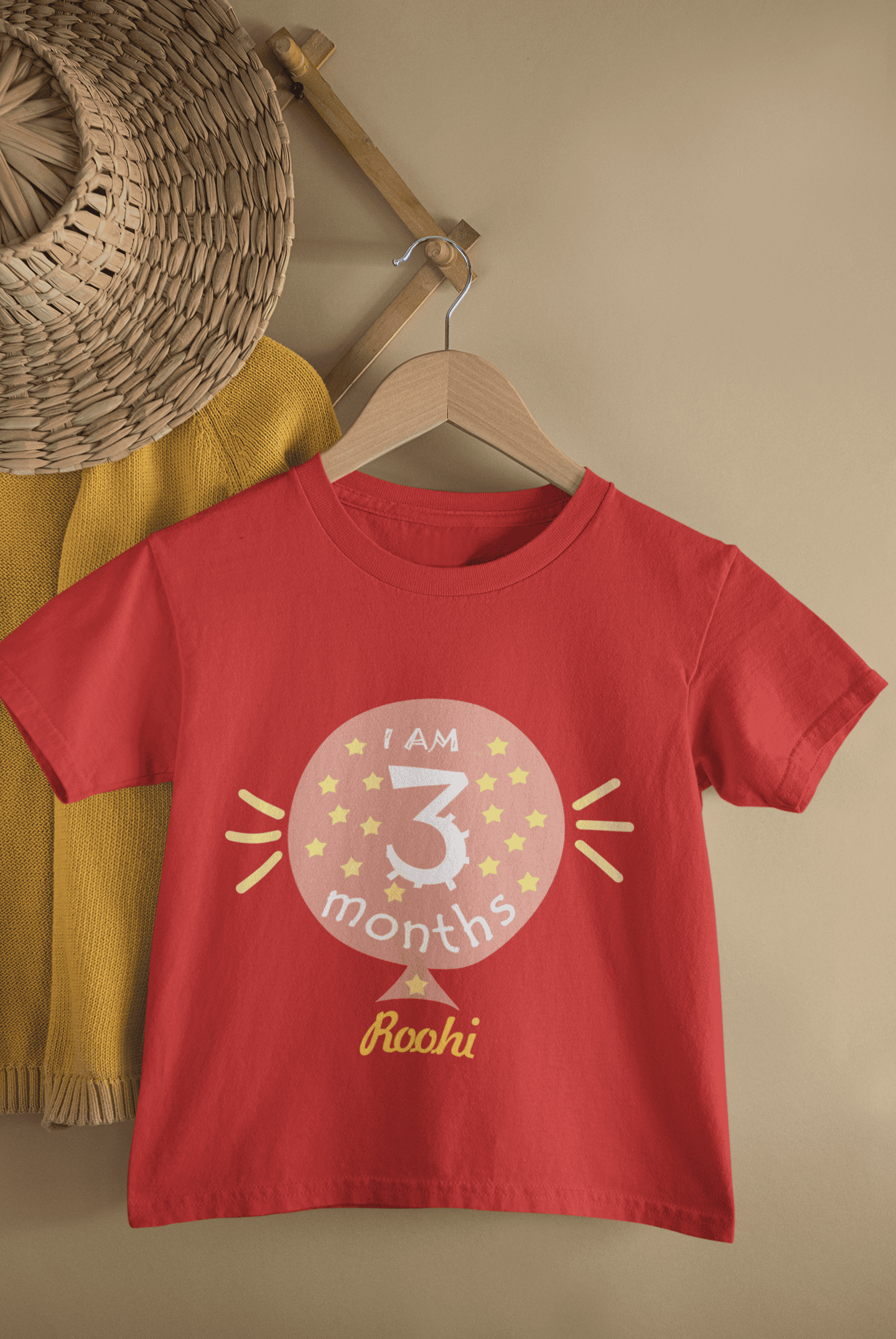 Custom Name I Am Three Month Half Sleeves T-Shirt For Girls -FunkyTeesClub