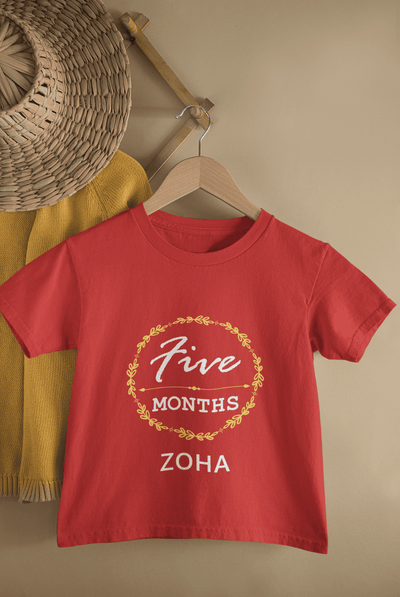 Custom Name Five Month Birthday Half Sleeves T-Shirt For Girls -FunkyTeesClub