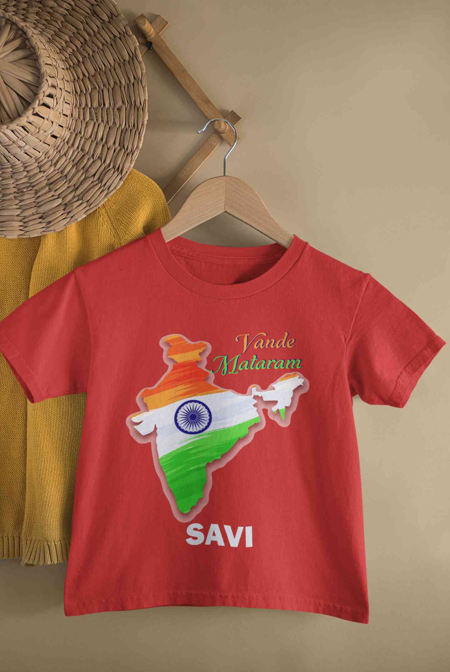 Custom Name Vande Mataram Independence Day Half Sleeves T-Shirt For Girls -FunkyTeesClub