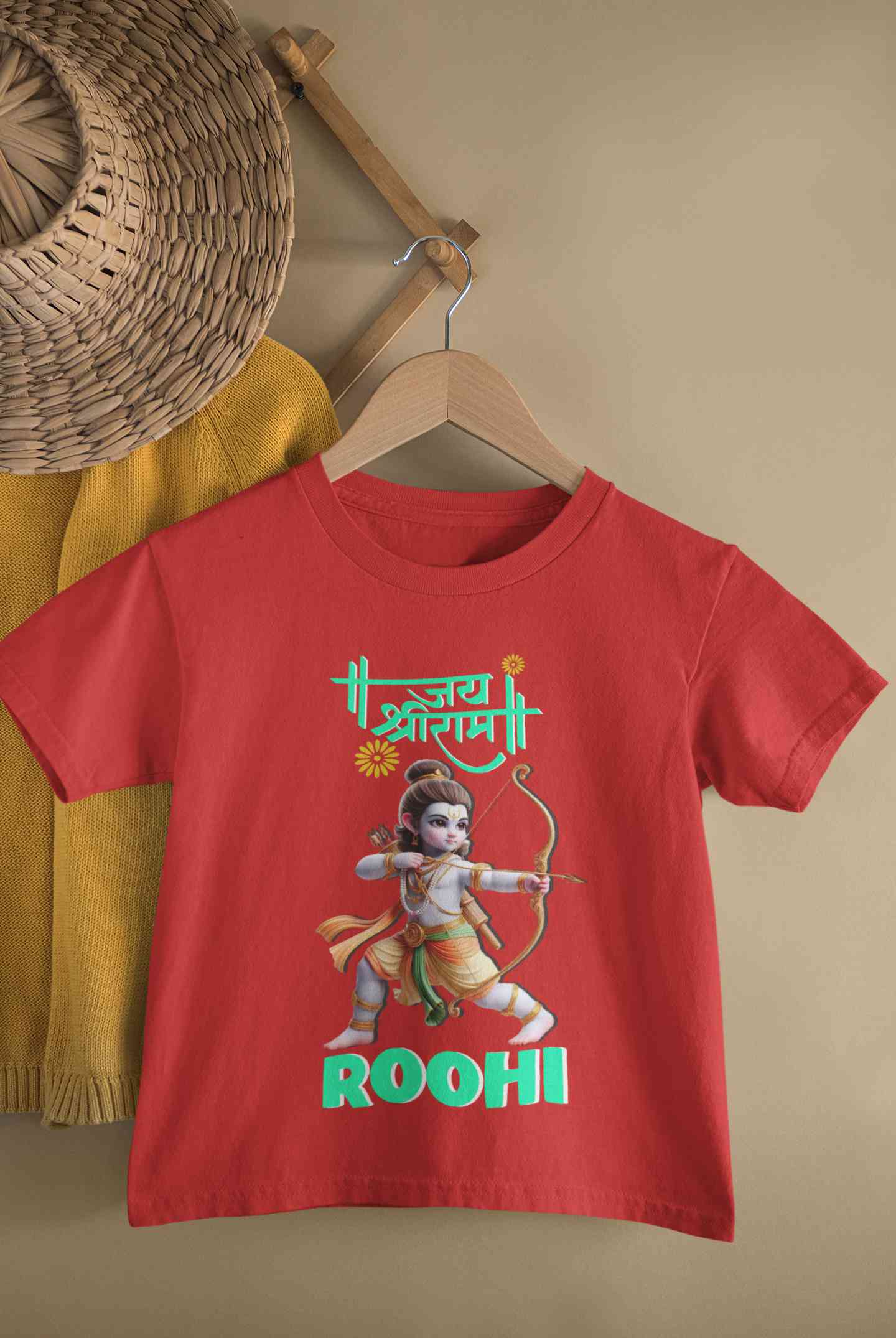 Custom Name Jai Shree Ram Half Sleeves T-Shirt For Girls -FunkyTeesClub
