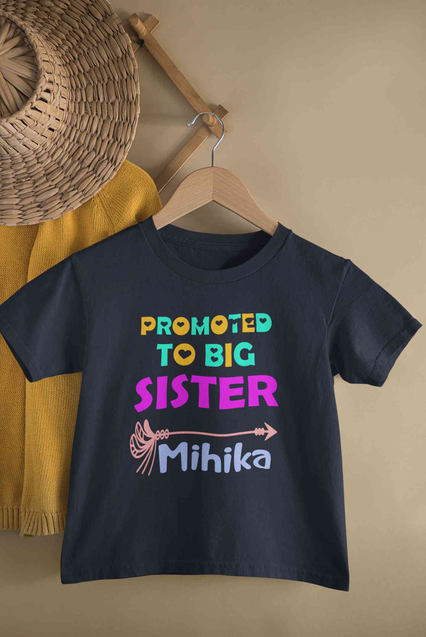 Custom Name Promoted To Big Sister Rakhi Half Sleeves T-Shirt For Girls -FunkyTeesClub
