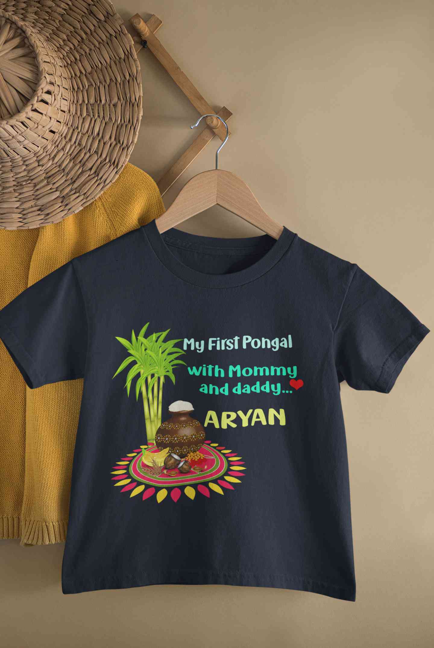 Custom Name My First Pongal With Mommy And Daddy Half Sleeves T-Shirt for Boy-FunkyTeesClub