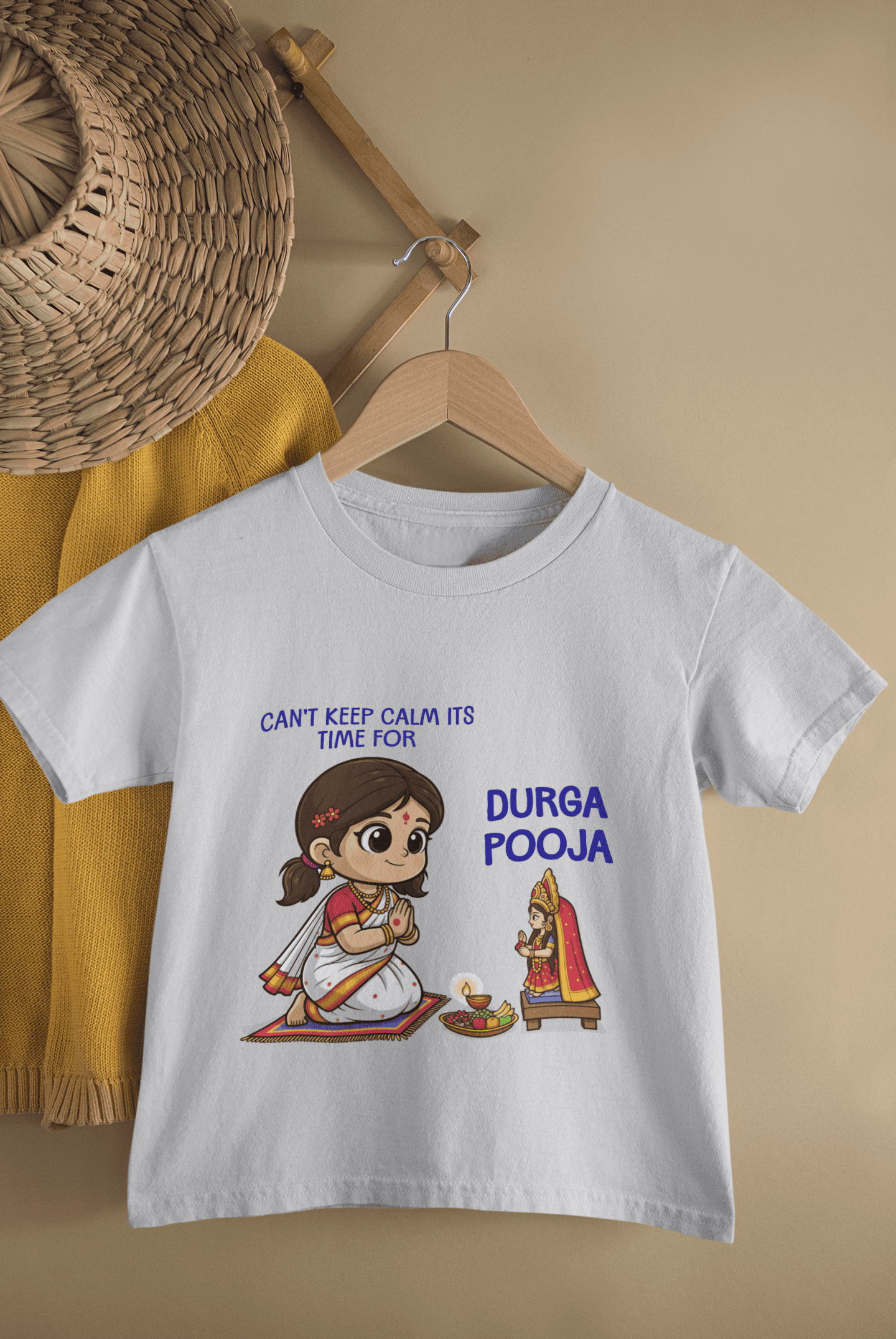 It's Time For Durga Pooja Half Sleeves T-Shirt For Girls -FunkyTeesClub
