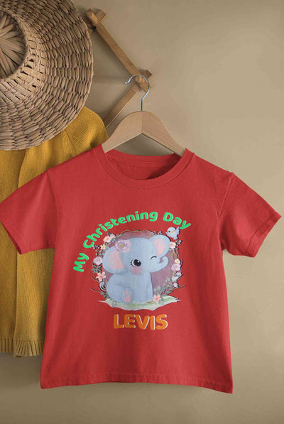 Custom Name Christening Day Baptism Half Sleeves T-Shirt for Boy-FunkyTeesClub