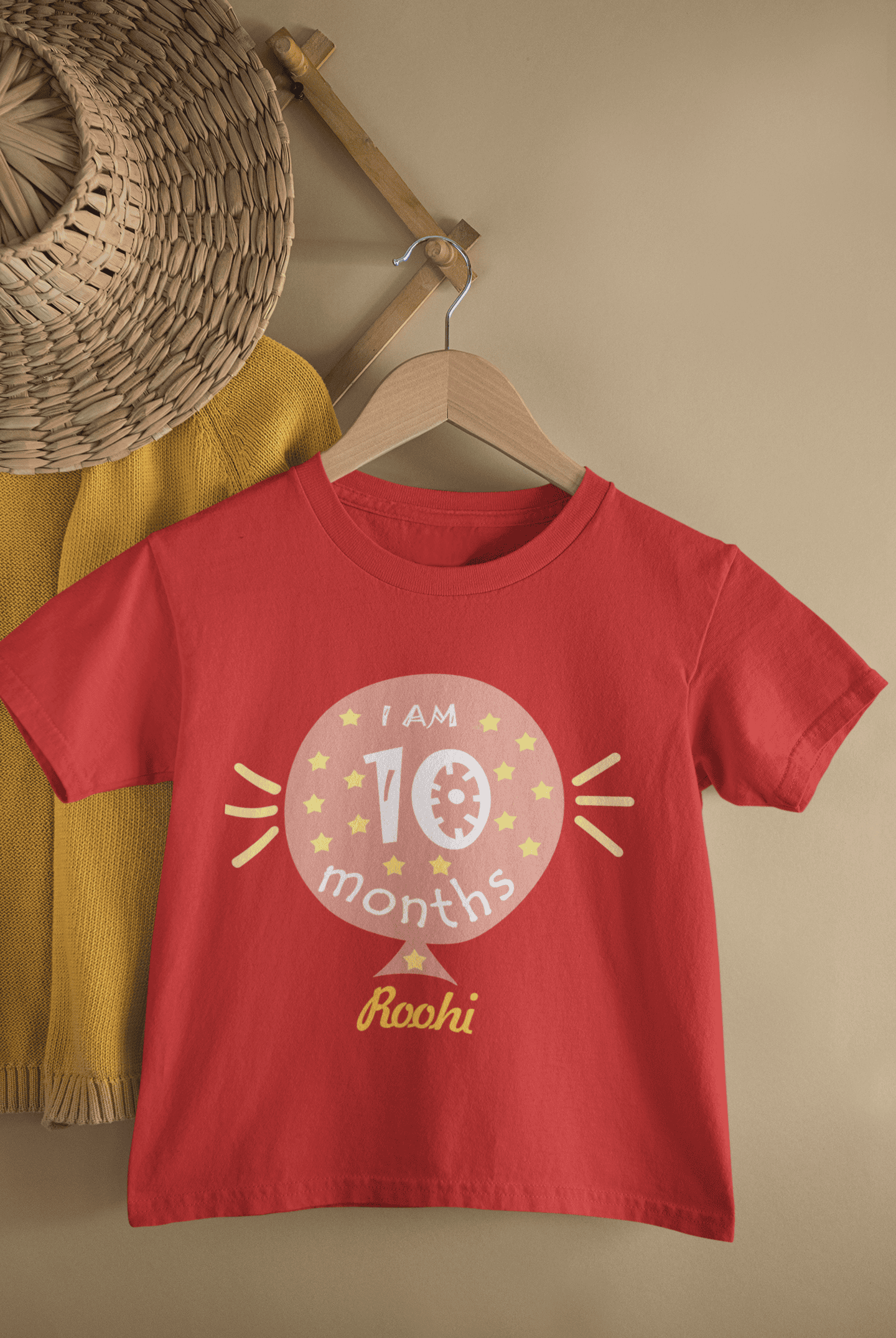 Custom Name Ten Month Baloon Half Sleeves T-Shirt For Girls -FunkyTeesClub