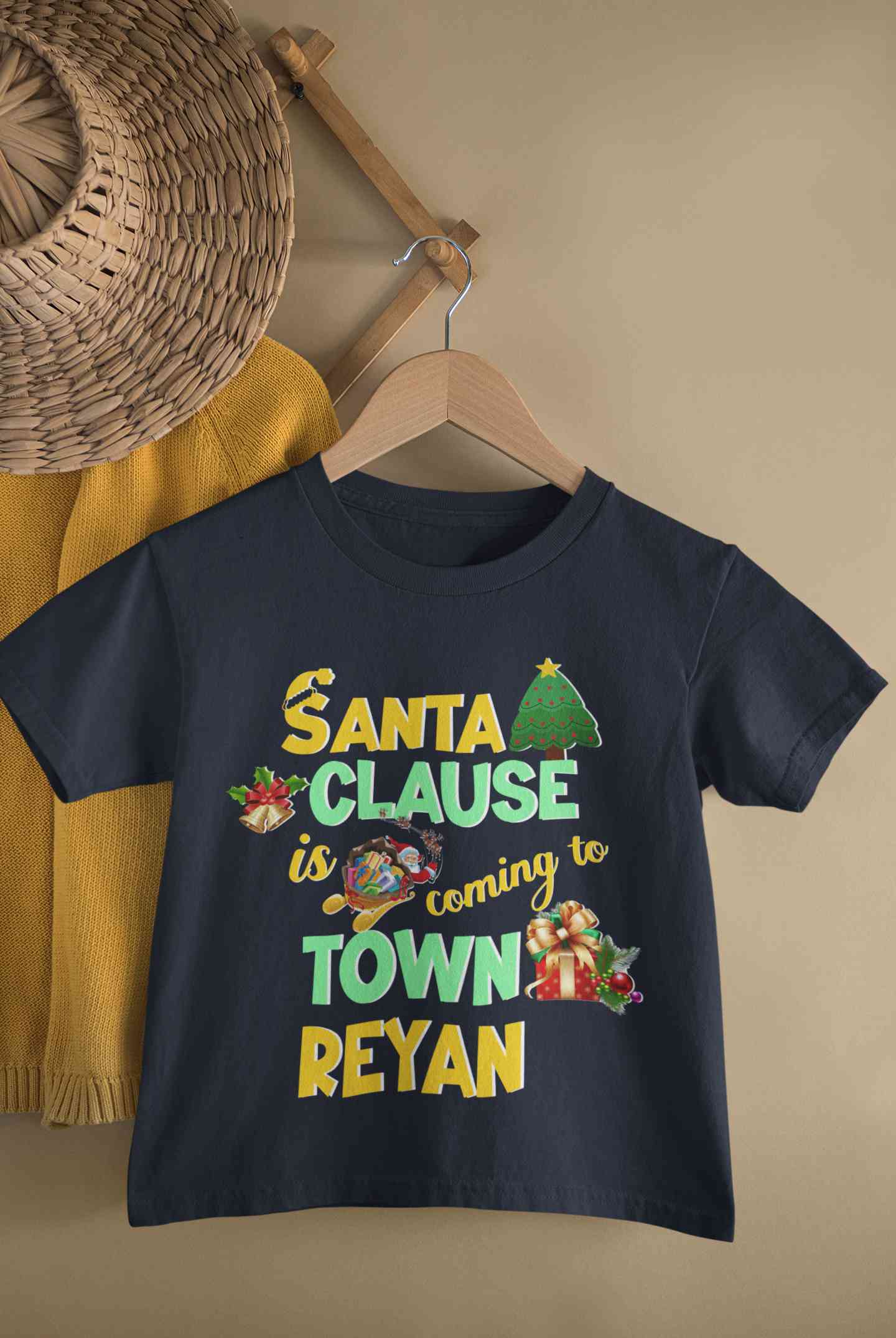 Custom Name Santa Clause Is Coming To Town Christmas Half Sleeves T-Shirt for Boy-FunkyTeesClub