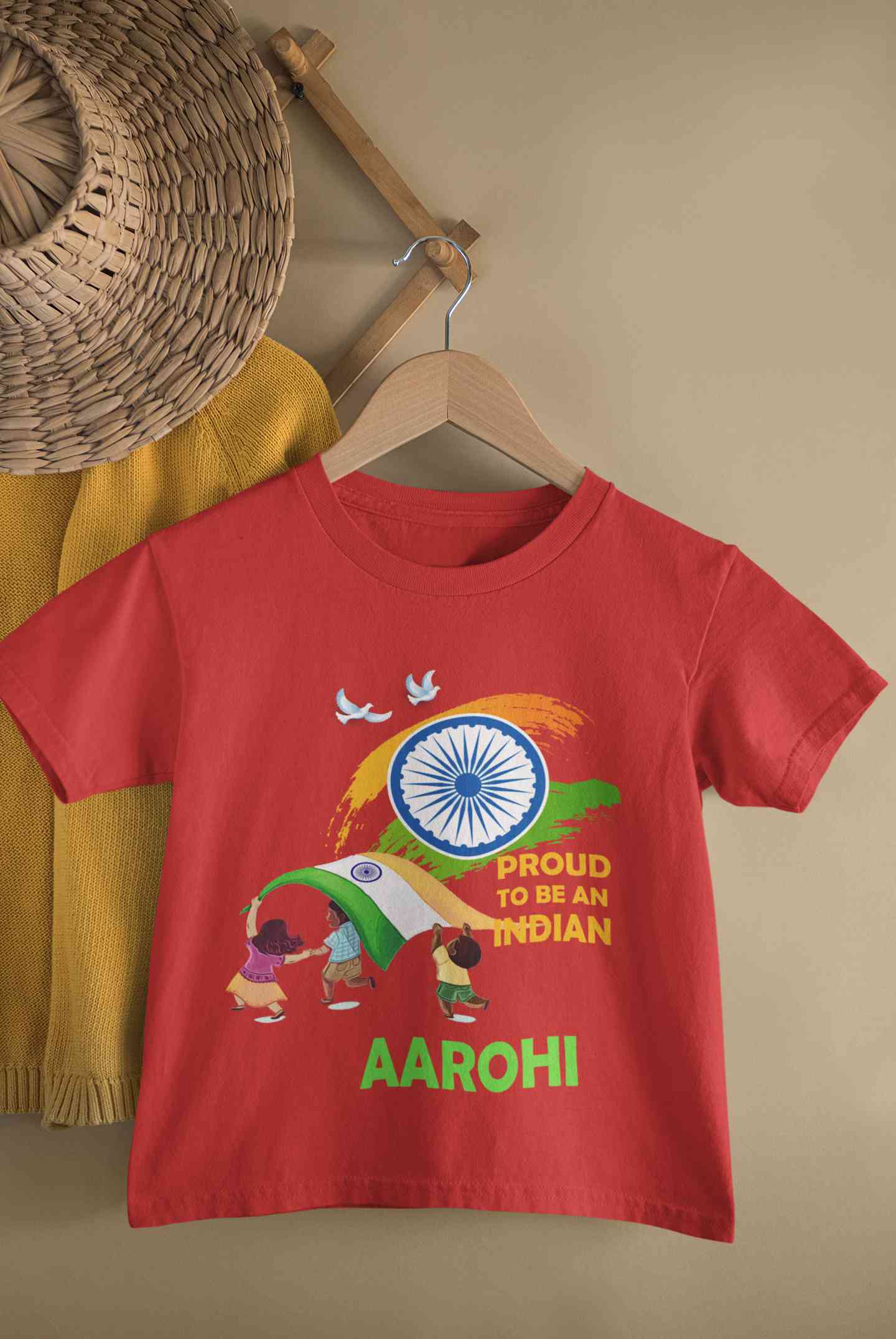 Custom Name Proud To Be An Indian Independence Day Half Sleeves T-Shirt For Girls -FunkyTeesClub
