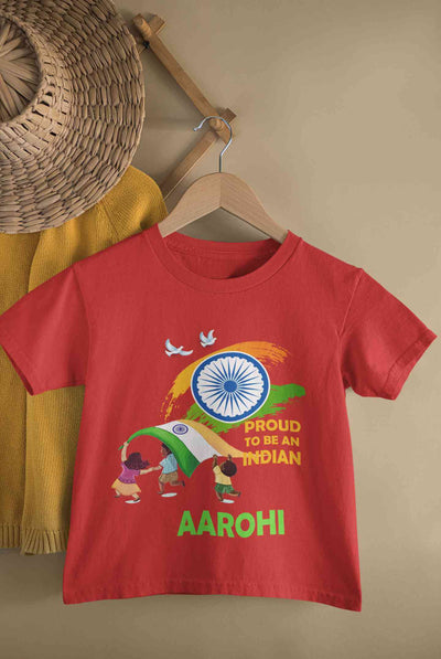 Custom Name Proud To Be An Indian Independence Day Half Sleeves T-Shirt For Girls -FunkyTeesClub