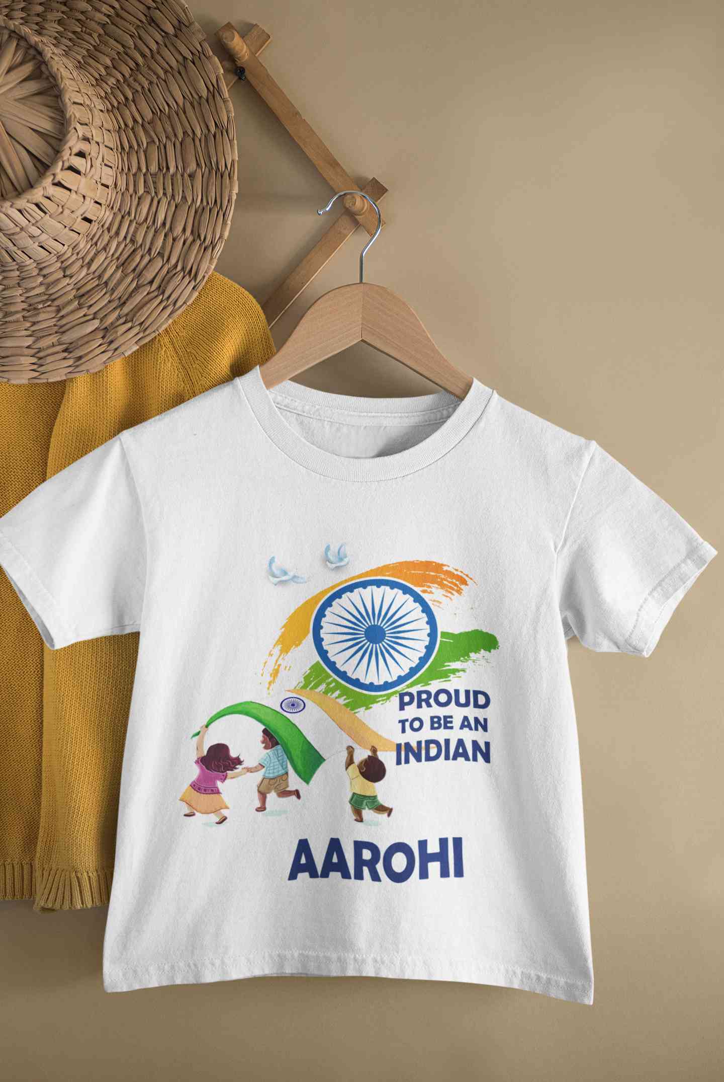 Custom Name Proud To Be An Indian Independence Day Half Sleeves T-Shirt For Girls -FunkyTeesClub