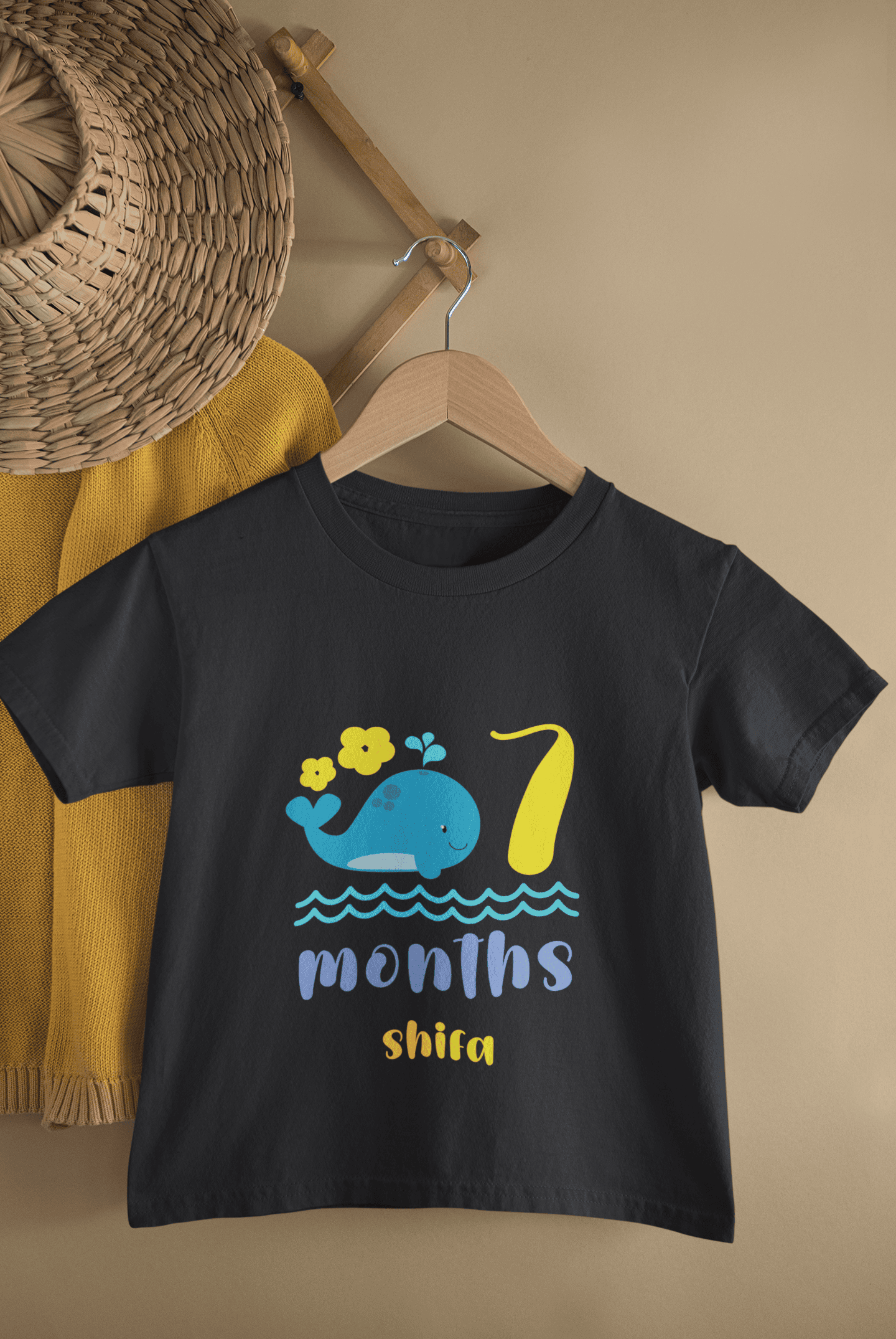 Custom Name Seventh Month Birthday Cute Half Sleeves T-Shirt For Girls -FunkyTeesClub