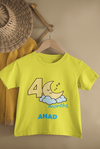Custom Name Four Month Moon Half Sleeves T-Shirt for Boys -FunkyTeesClub