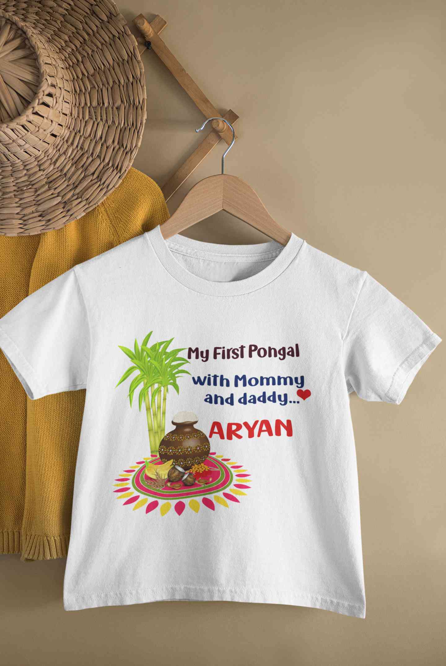 Custom Name My First Pongal With Mommy And Daddy Half Sleeves T-Shirt for Boy-FunkyTeesClub