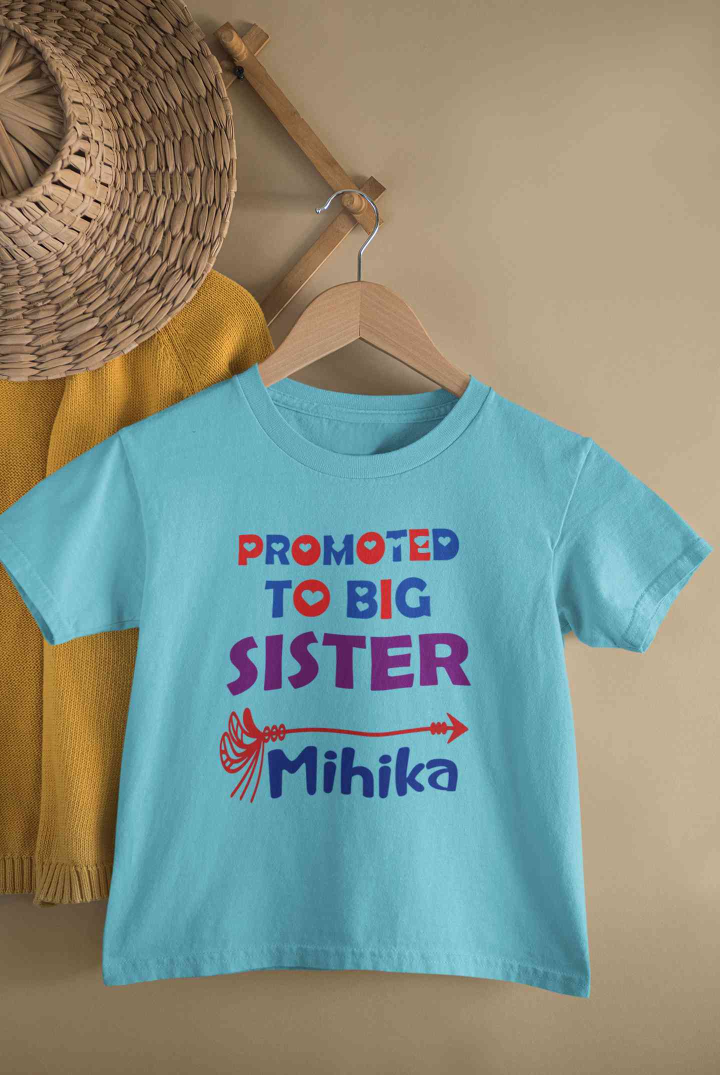 Custom Name Promoted To Big Sister Rakhi Half Sleeves T-Shirt For Girls -FunkyTeesClub