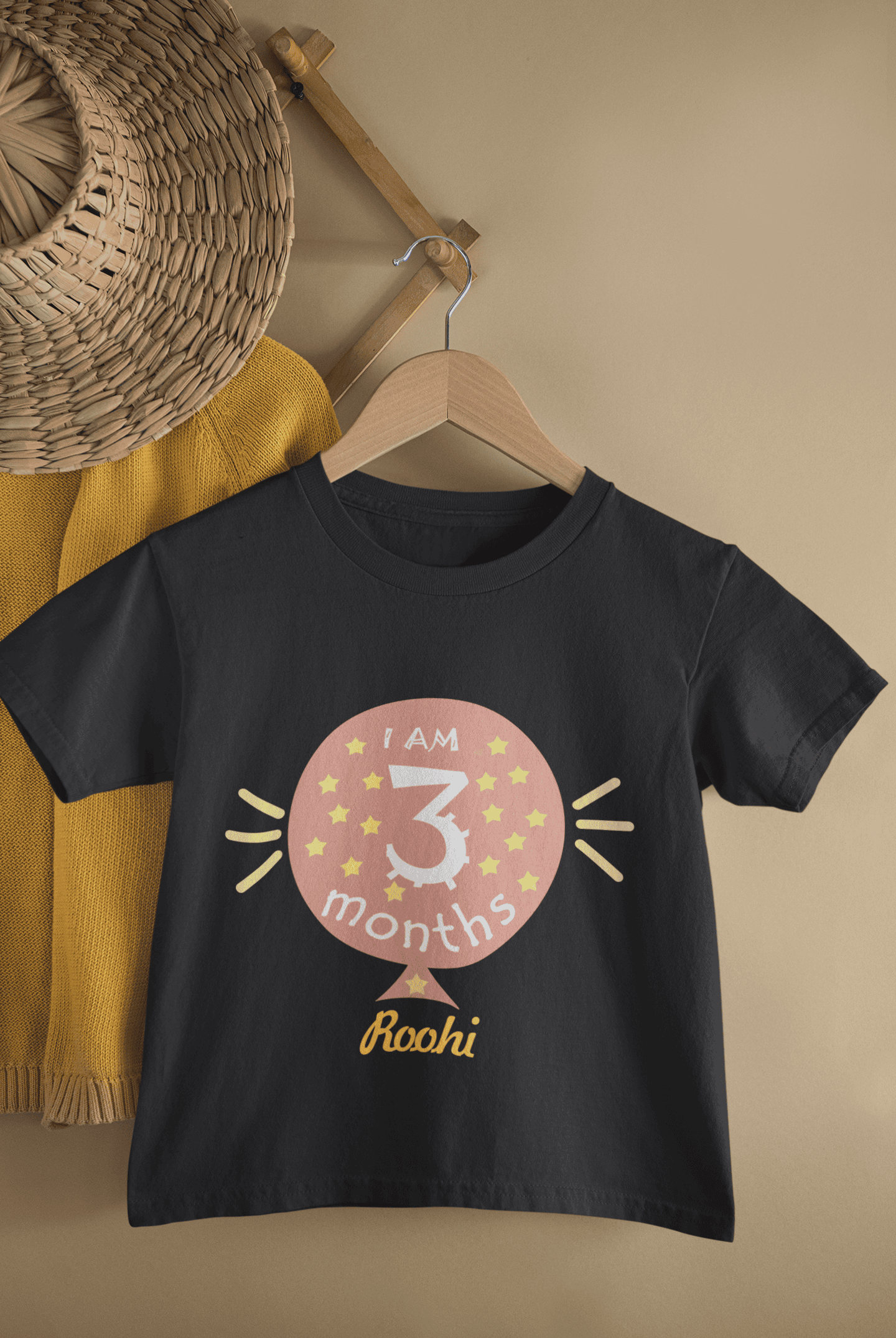 Custom Name I Am Three Month Half Sleeves T-Shirt For Girls -FunkyTeesClub