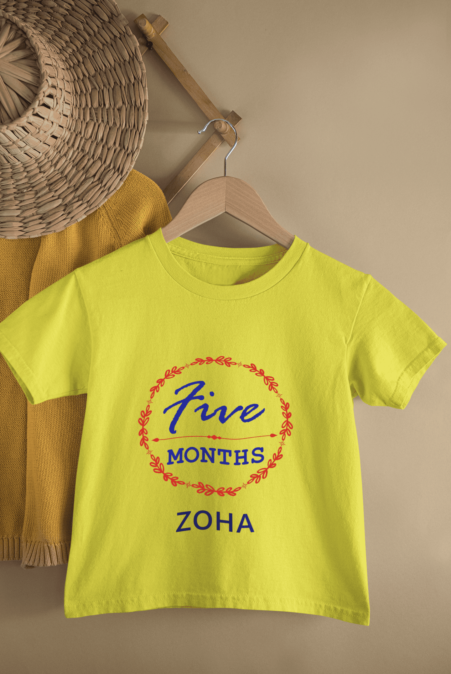 Custom Name Five Month Birthday Half Sleeves T-Shirt For Girls -FunkyTeesClub