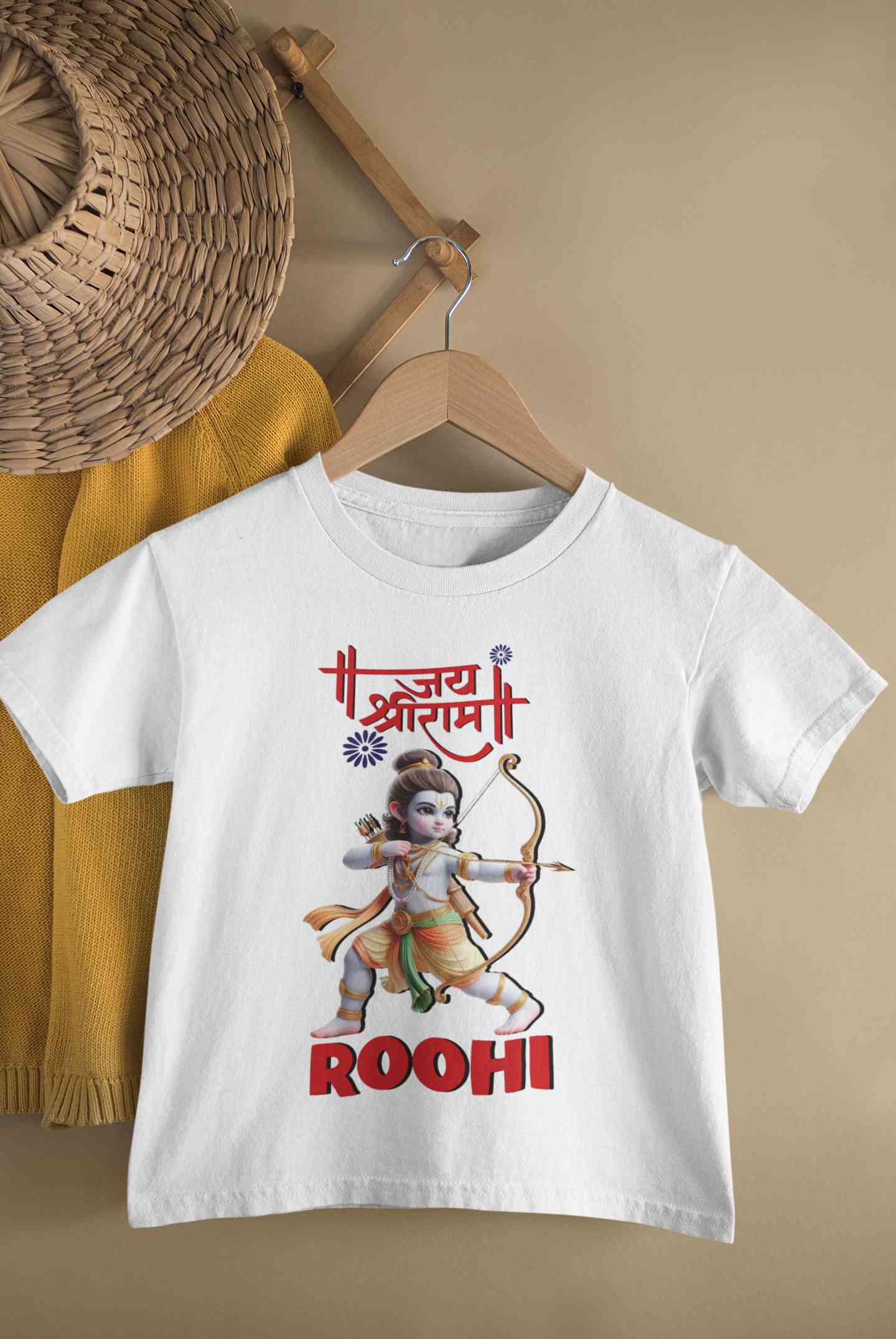 Custom Name Jai Shree Ram Half Sleeves T-Shirt For Girls -FunkyTeesClub