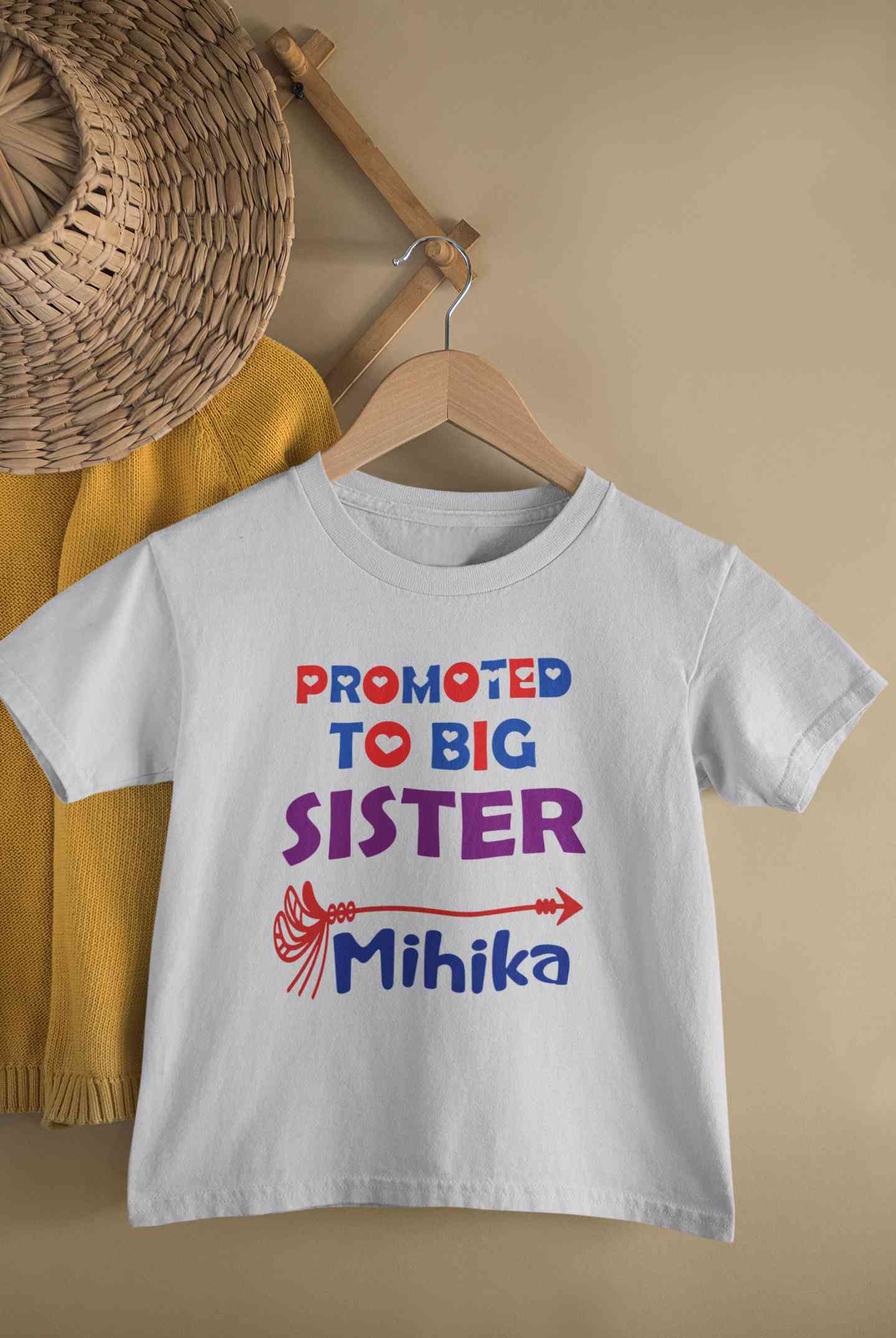 Custom Name Promoted To Big Sister Rakhi Half Sleeves T-Shirt For Girls -FunkyTeesClub