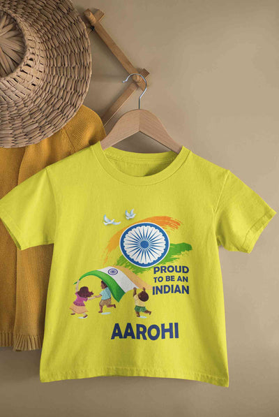 Custom Name Proud To Be An Indian Independence Day Half Sleeves T-Shirt For Girls -FunkyTeesClub