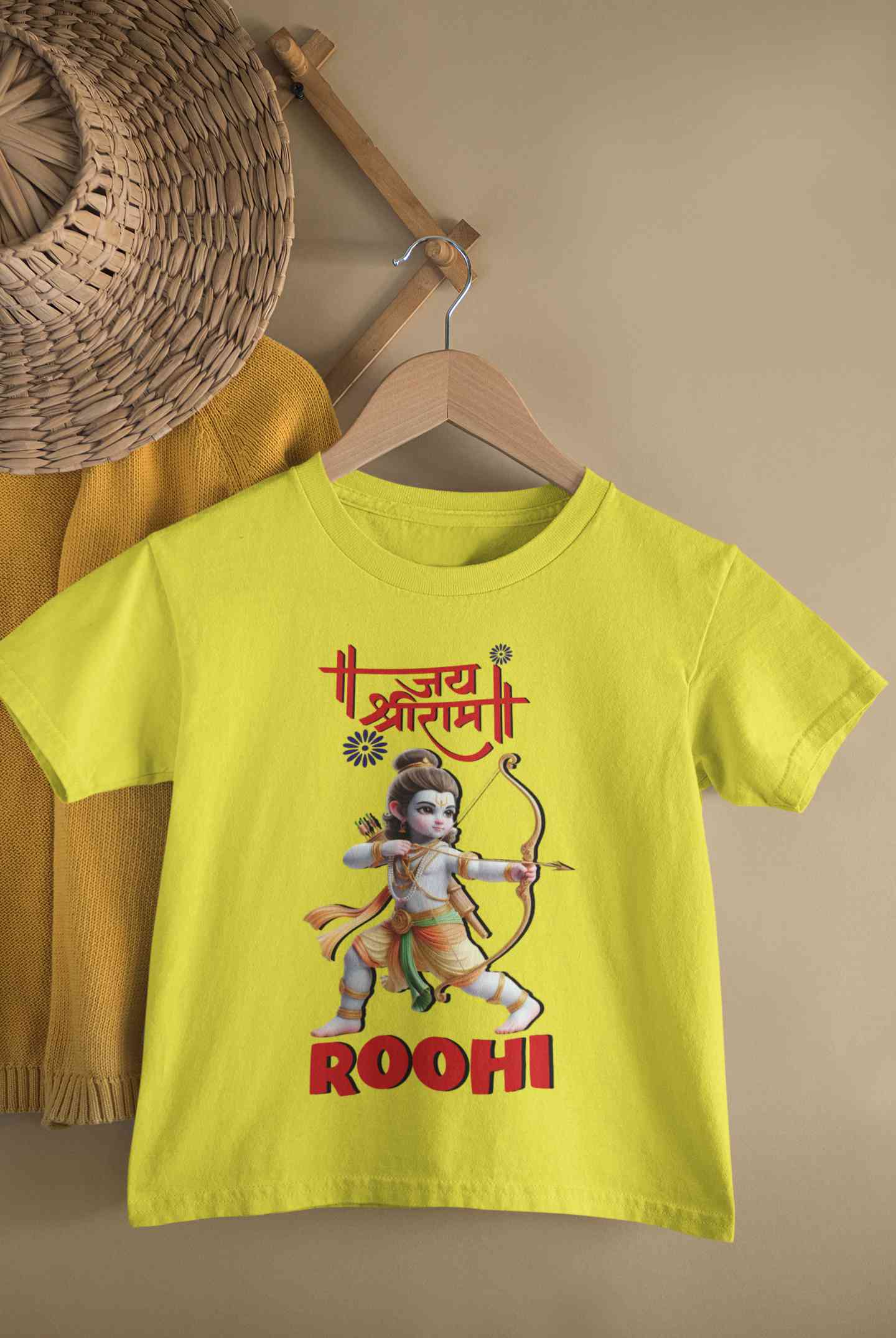 Custom Name Jai Shree Ram Half Sleeves T-Shirt For Girls -FunkyTeesClub