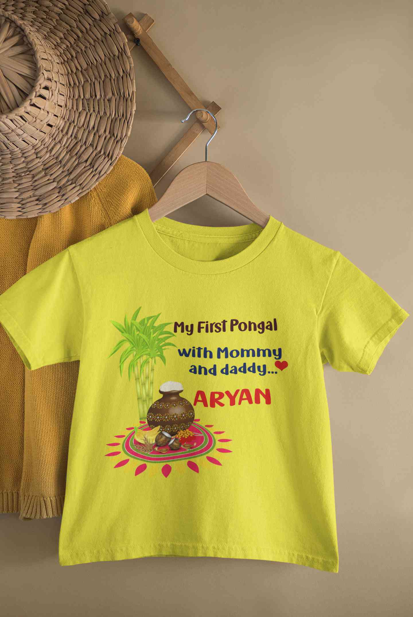 Custom Name My First Pongal With Mommy And Daddy Half Sleeves T-Shirt for Boy-FunkyTeesClub
