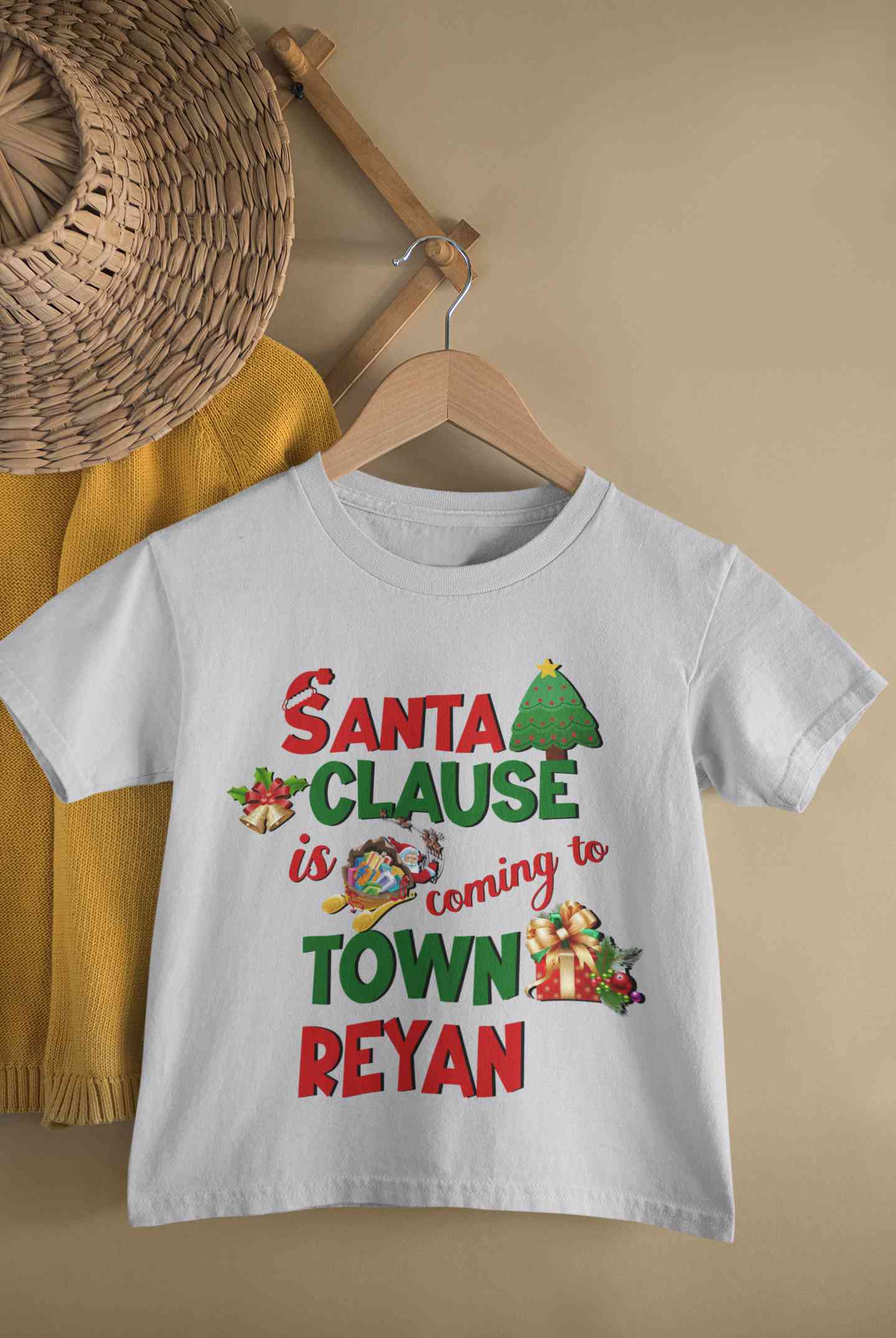 Custom Name Santa Clause Is Coming To Town Christmas Half Sleeves T-Shirt for Boy-FunkyTeesClub