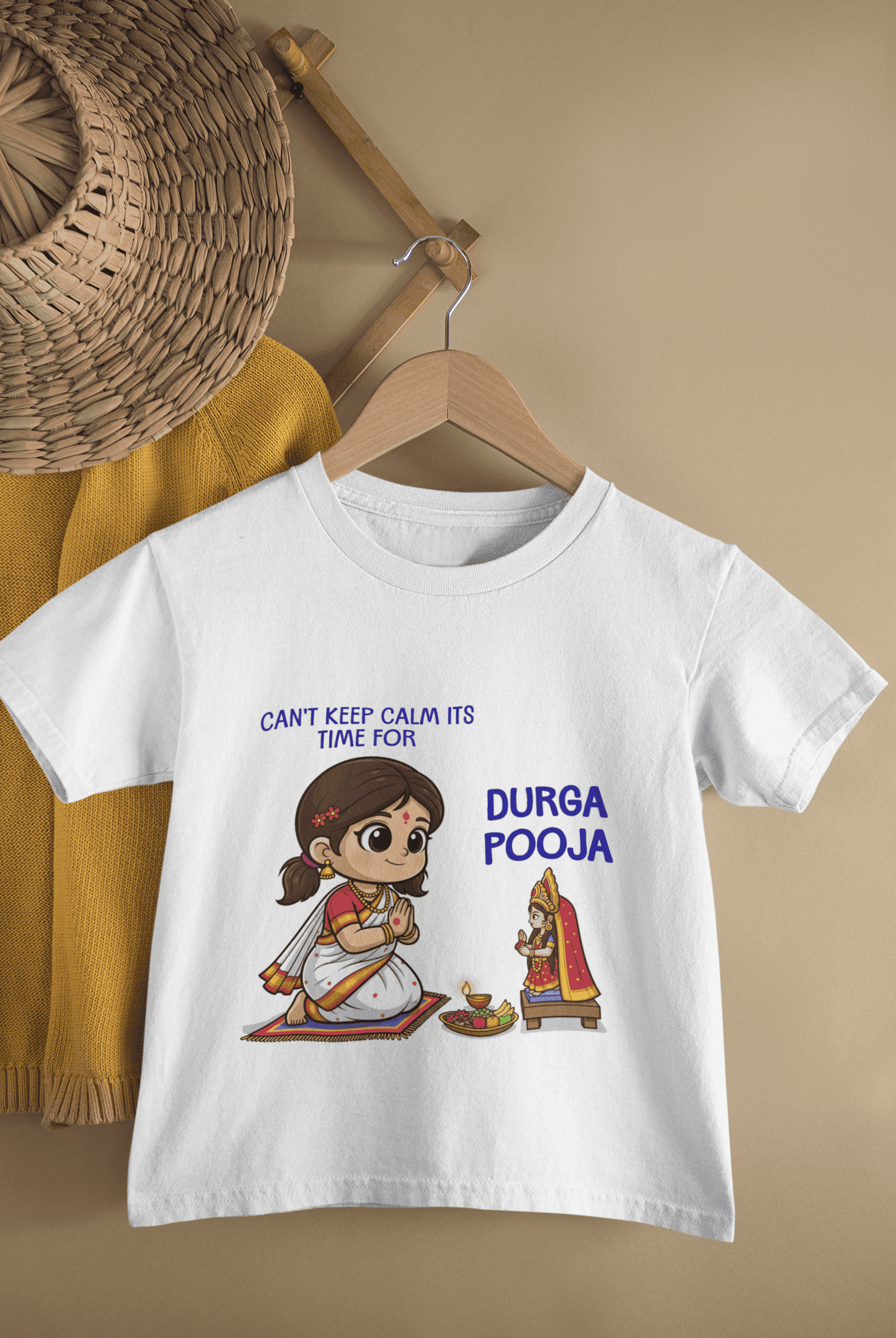 It's Time For Durga Pooja Half Sleeves T-Shirt For Girls -FunkyTeesClub
