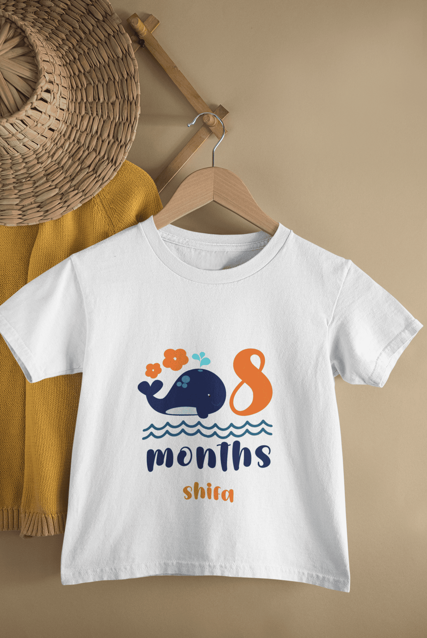 Custom Name Eighth Month Birthday Cute Half Sleeves T-Shirt For Girls -FunkyTeesClub